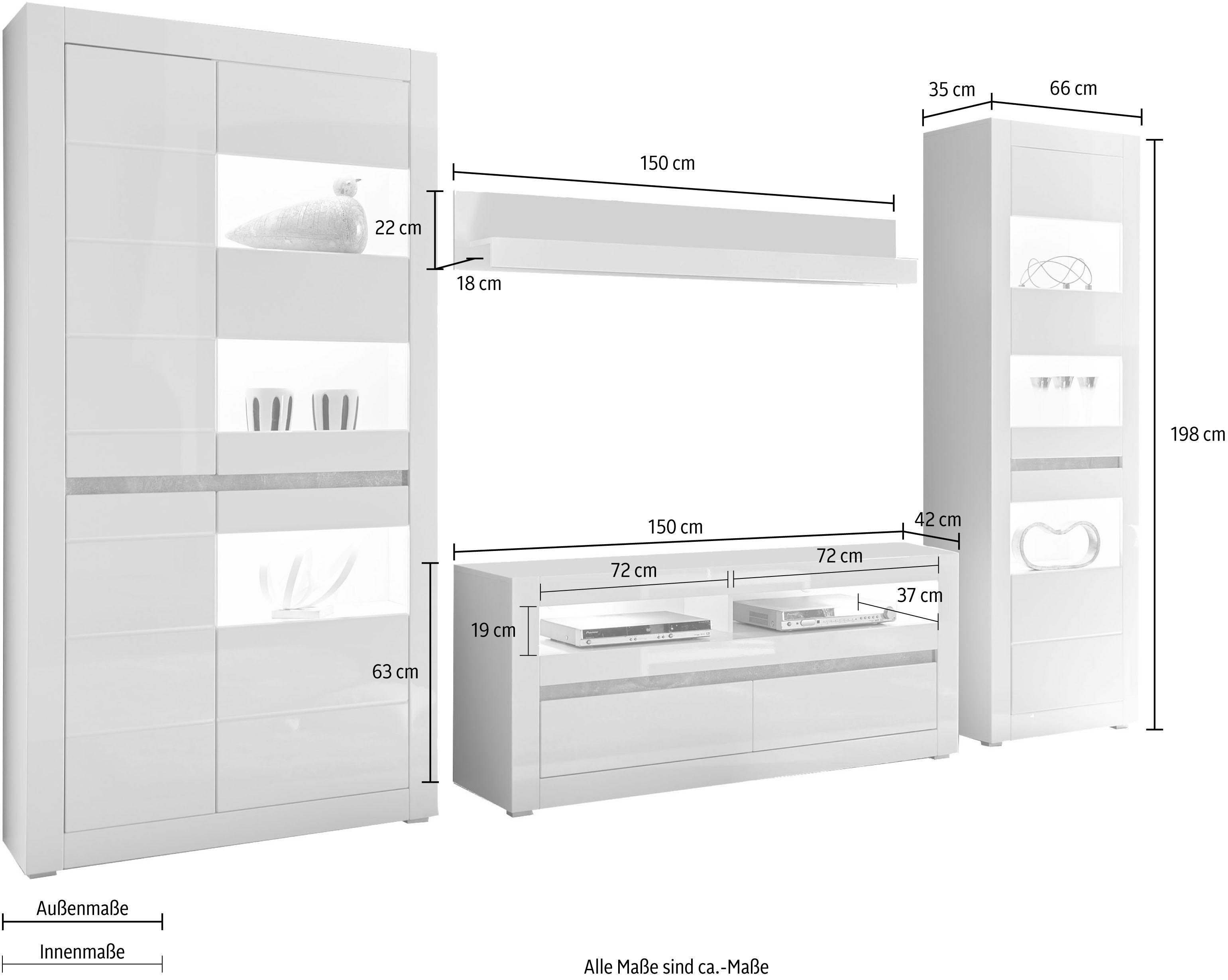 INOSIGN Wandmeubel Carat wordt geleverd met twee latten, 1 x grijs, 1 x wit (set, 4-delig)