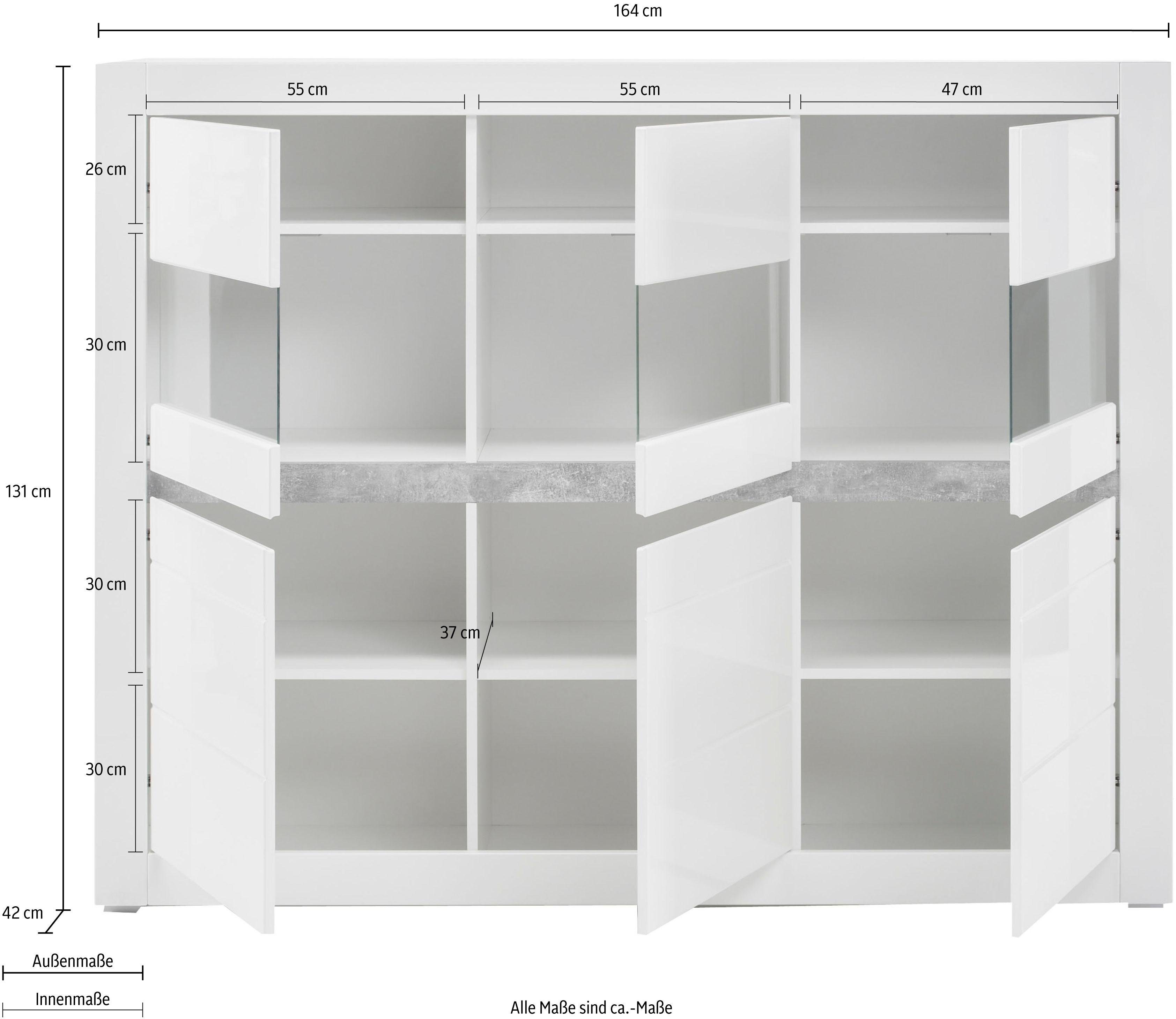 INOSIGN Highboard Carat Breedte 164 cm, front in wit en betonlook inbegrepen
