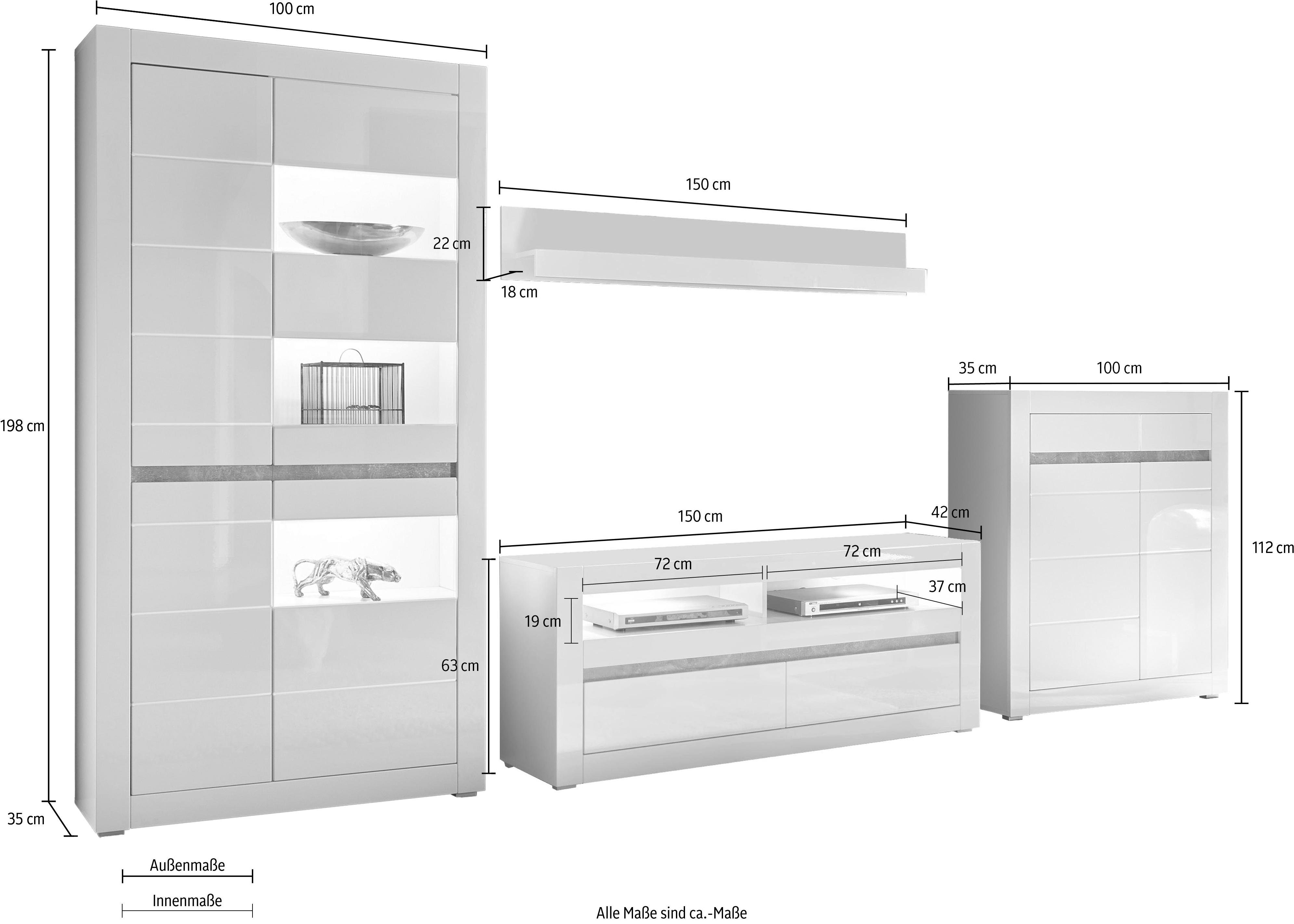 INOSIGN Wandmeubel Carat wordt geleverd met twee latten, 1 x grijs, 1 x wit (set, 4-delig)