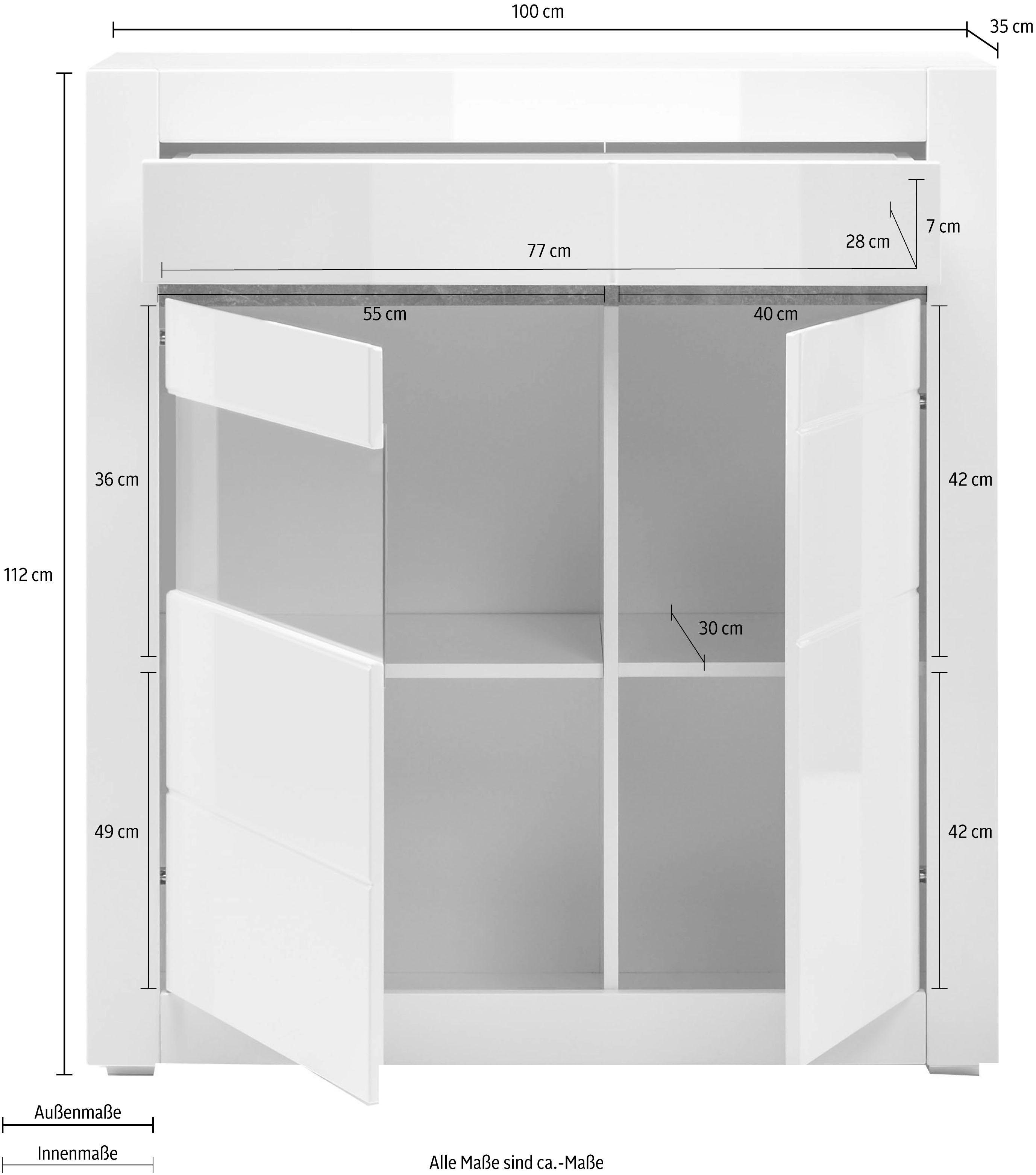 INOSIGN Vitrinekast Carat Hoogte 112 cm, latten geleverd, 1 x grijs, 1 x wit