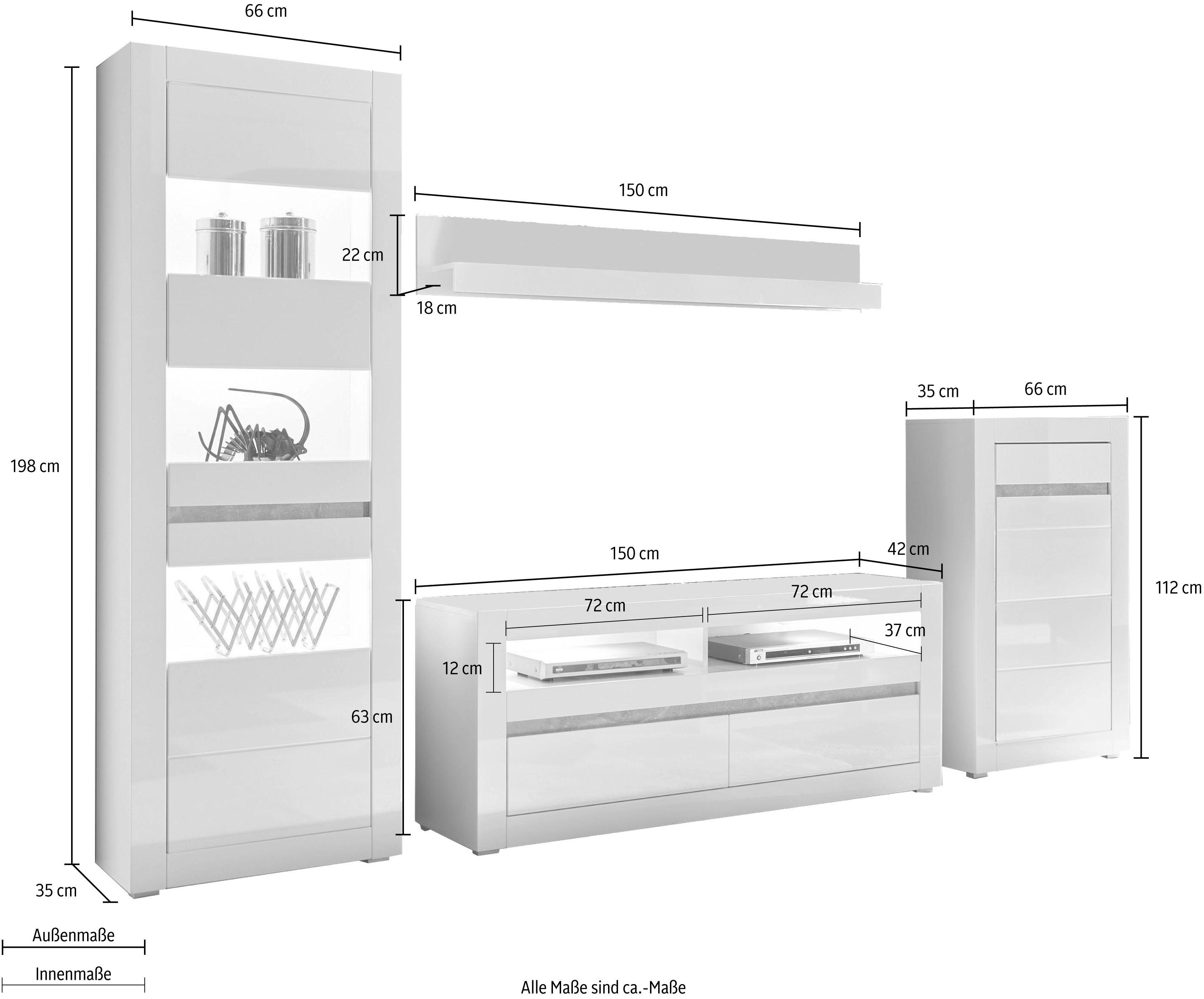 INOSIGN Wandmeubel Carat wordt geleverd met twee latten, 1 x grijs, 1 x wit (set, 4-delig)