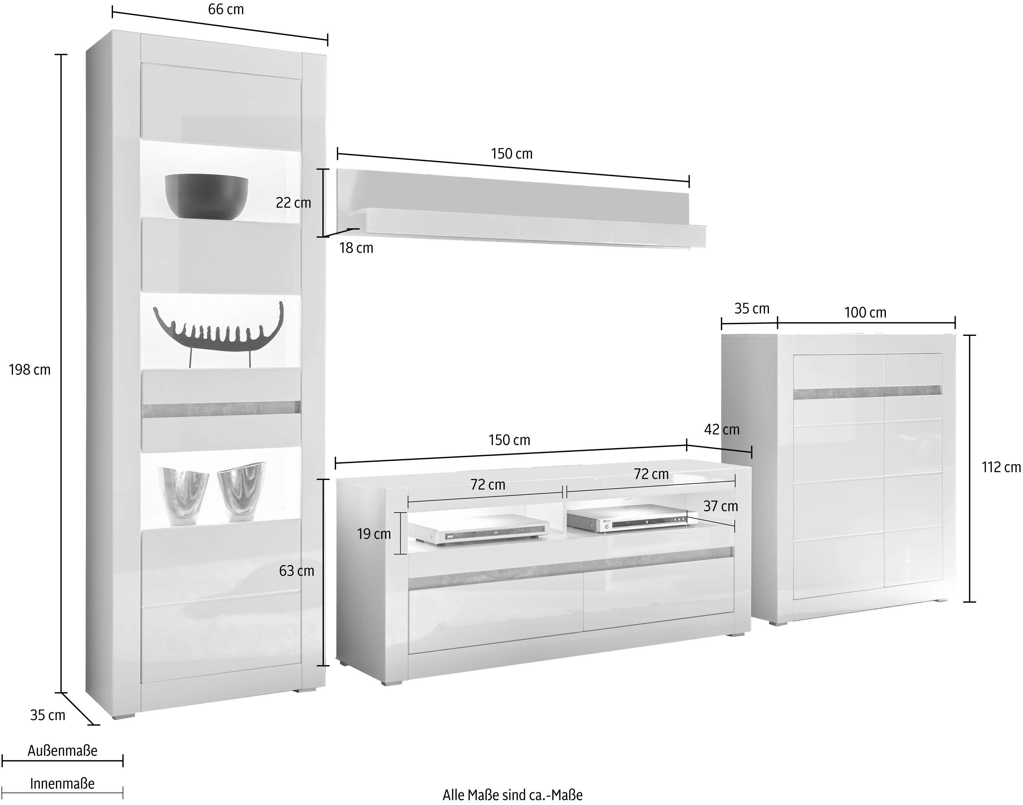 INOSIGN Wandmeubel Carat wordt geleverd met twee latten, 1 x grijs, 1 x wit (set, 4-delig)