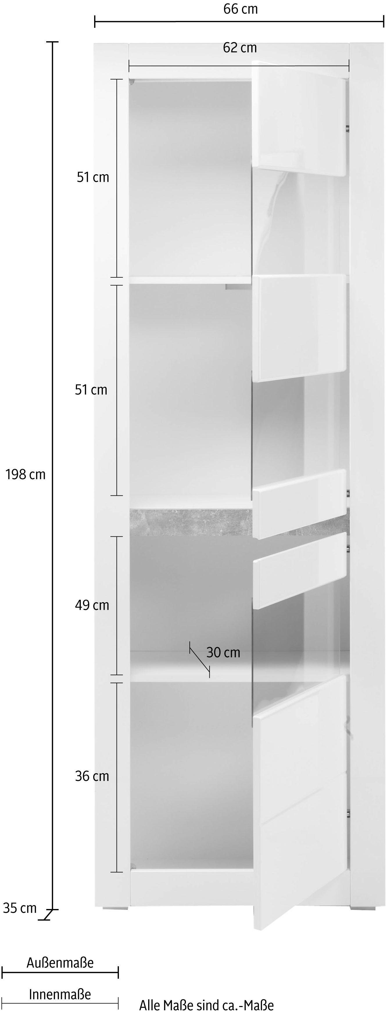 INOSIGN Vitrinekast Carat Hoogte 198 cm, twee latten geleverd, 1 x grijs, 1 x wit