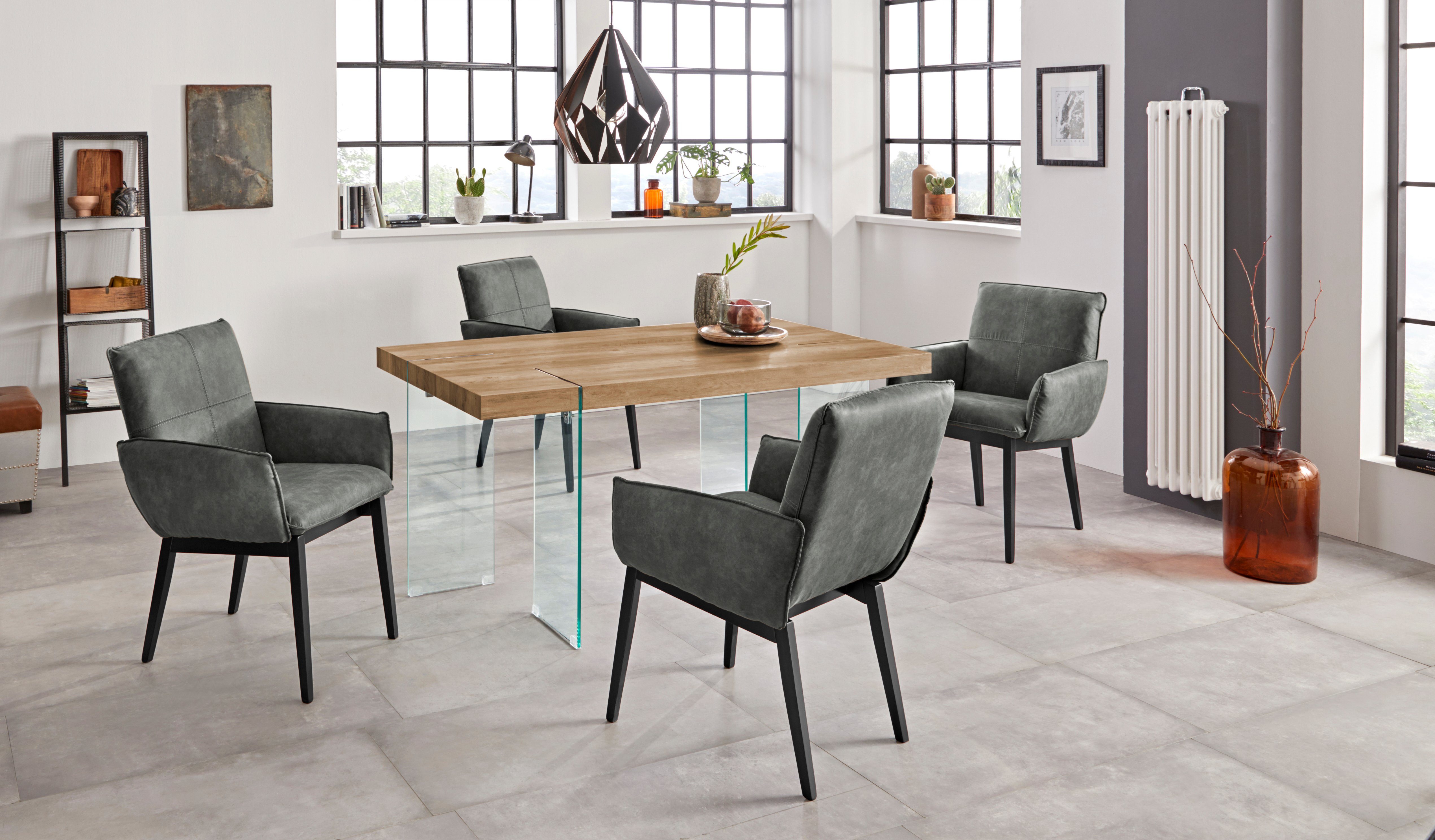 Home affaire Stoel met armleuningen Model 6 Bekleding van microvezel of leer, frame is beuken in zwart gelakt (2 stuks)