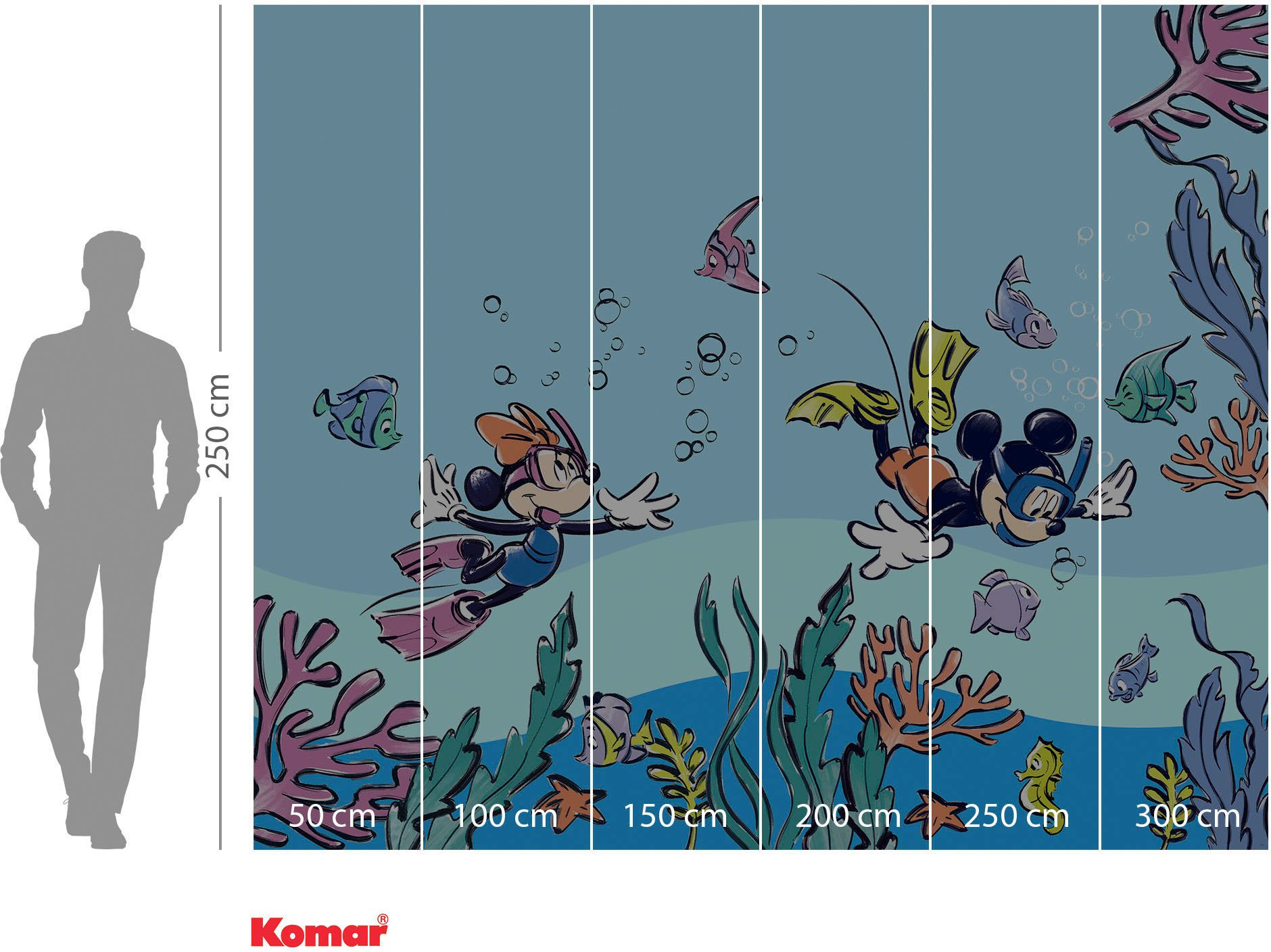 Komar Fotobehang Digitale print vlies - Mickey & Minnie Coral Reef - Afmeting 300 x 250 cm (1 stuk)