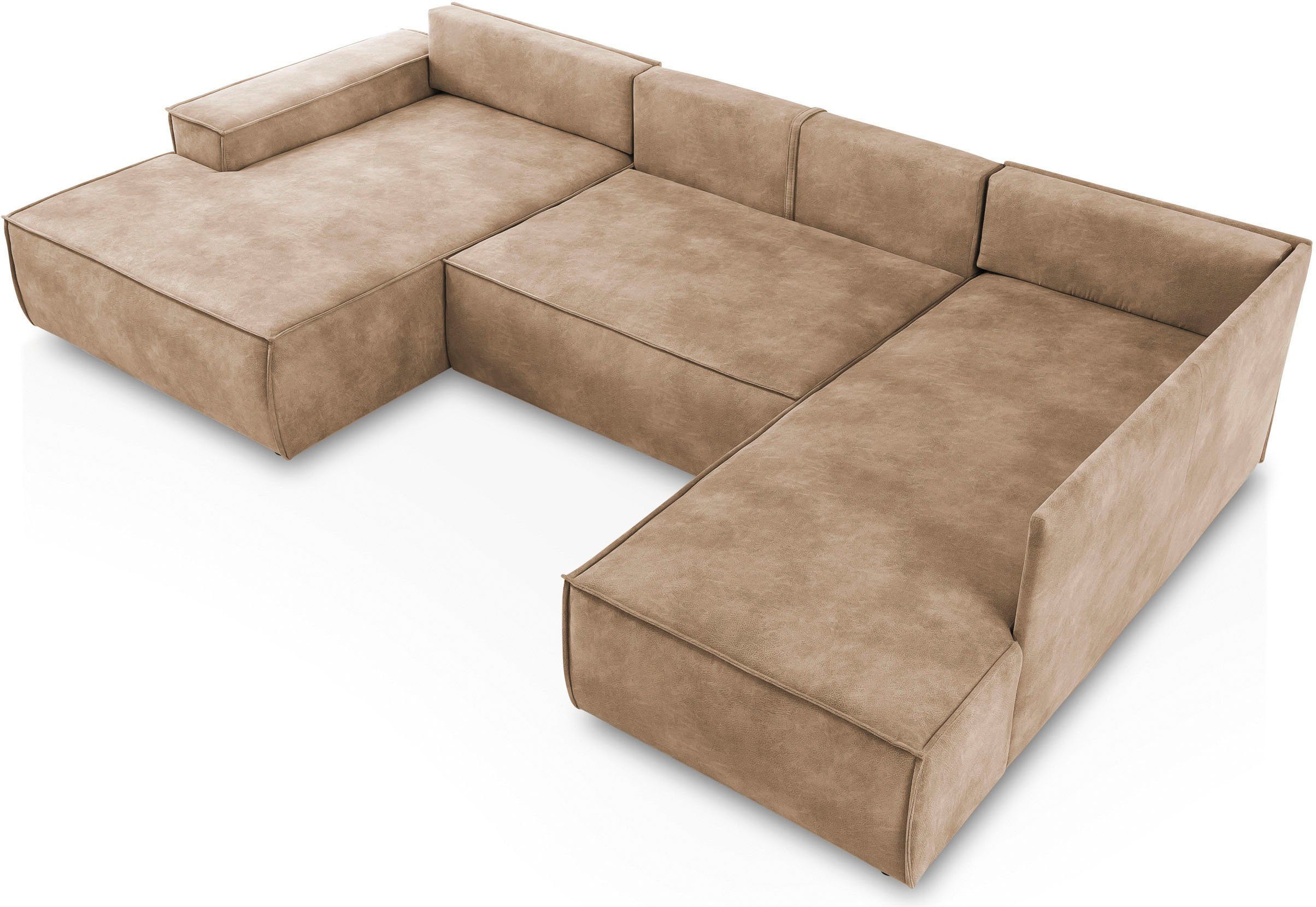 Home affaire Zithoek SHERWOOD 329 cm, U-vorm, slaapbank, Slaapfunctie met bedkist (194x139 cm), cord, vintage, fluweel