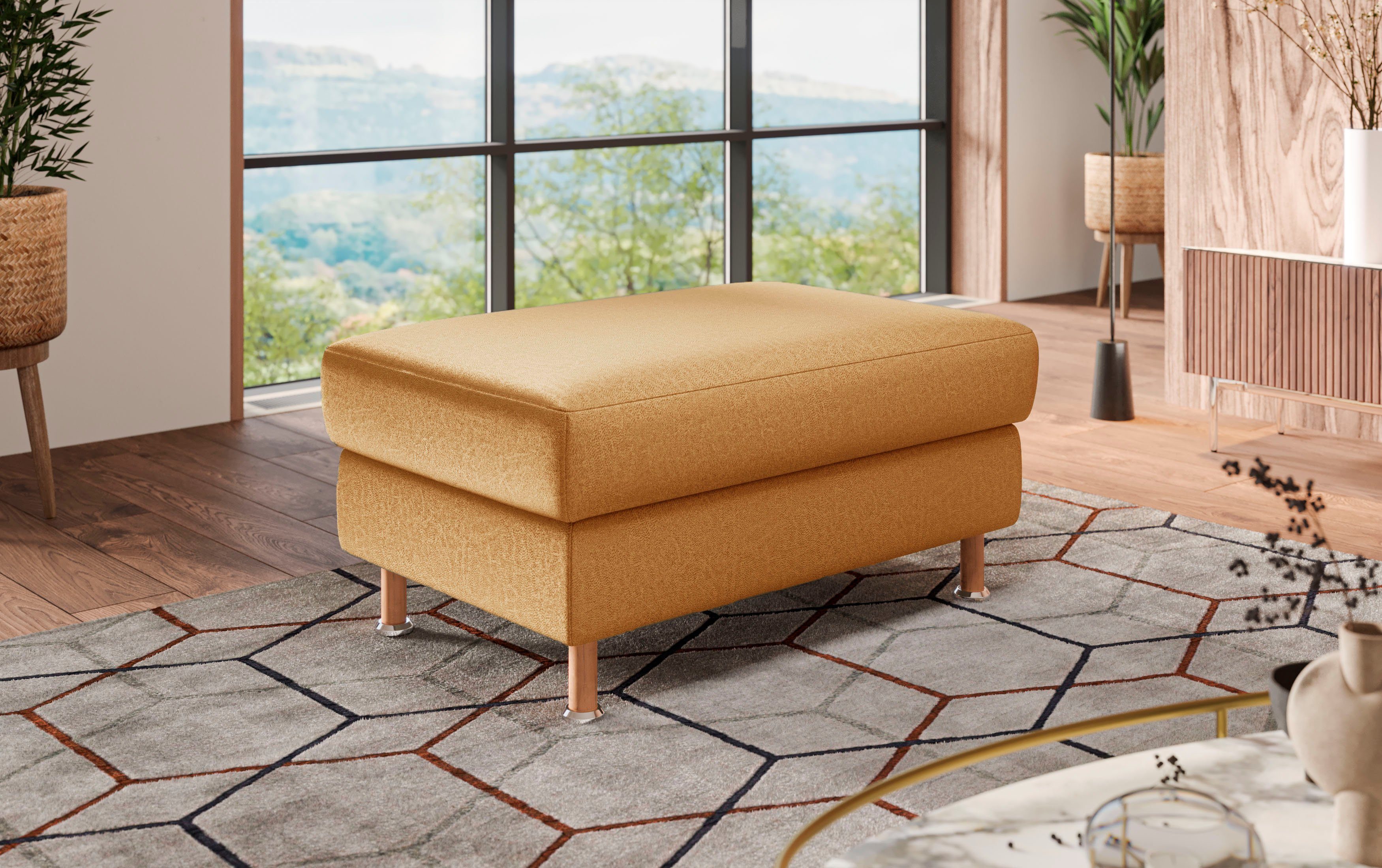 Home affaire Hocker Calypso Houten poten met metalen plaat hockers maat Luxe-microvezel geel