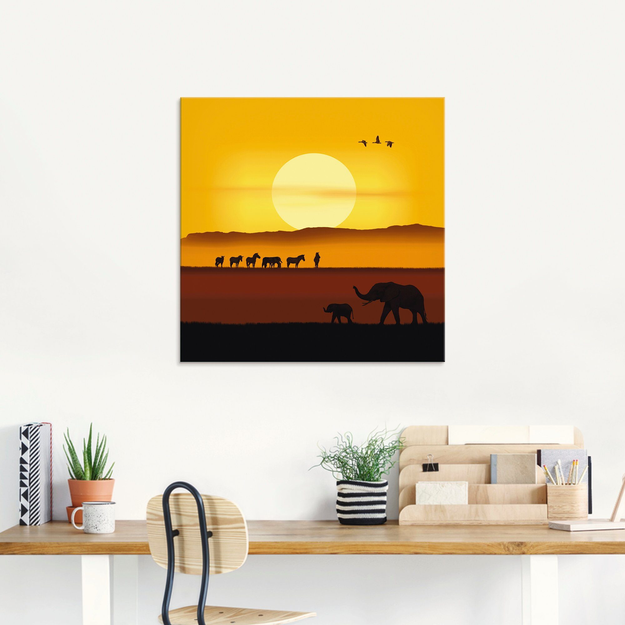Artland Print op glas Een morgen in de Afrikaanse savanne