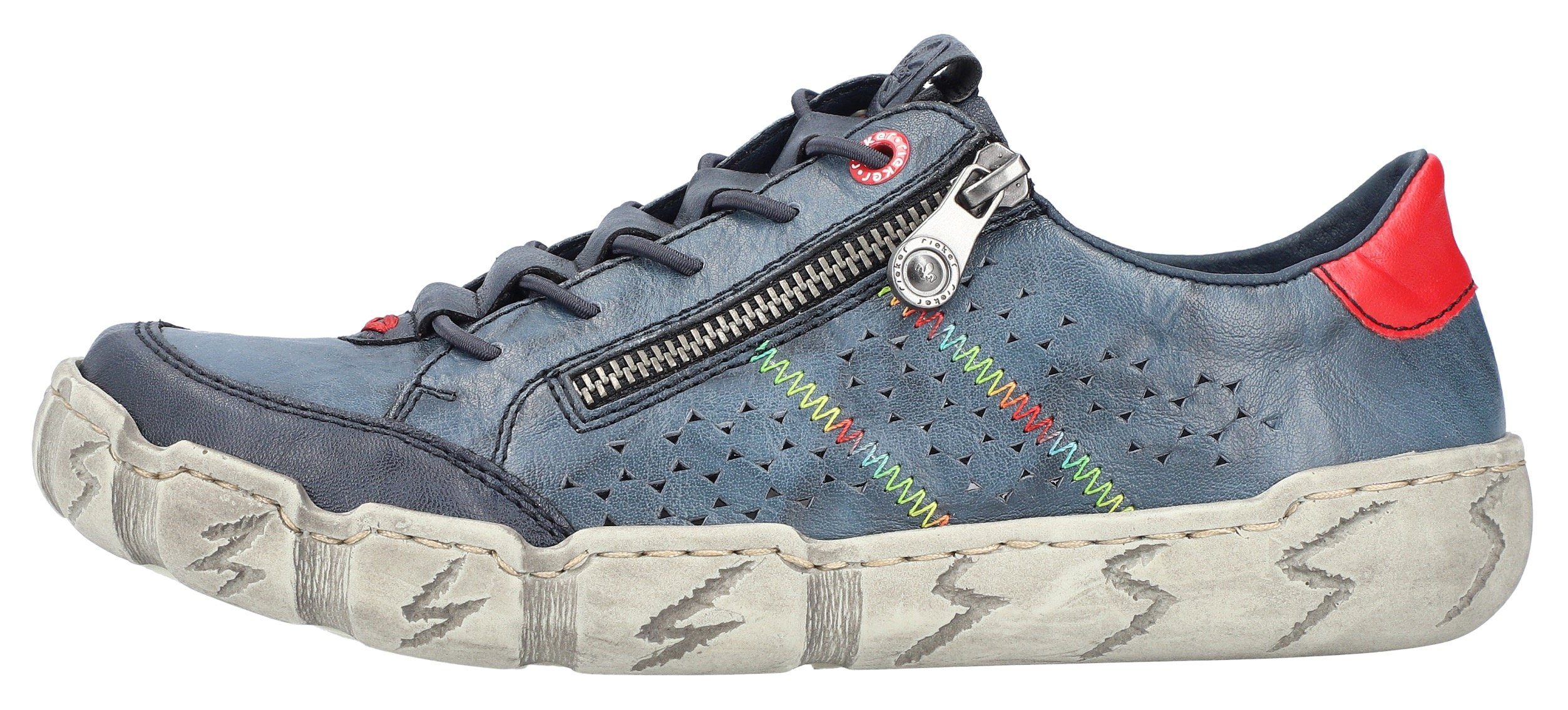 Rieker Sneakers Vrijetijdsschoen, lage schoen, instapschoen, met kleurrijke siersteek