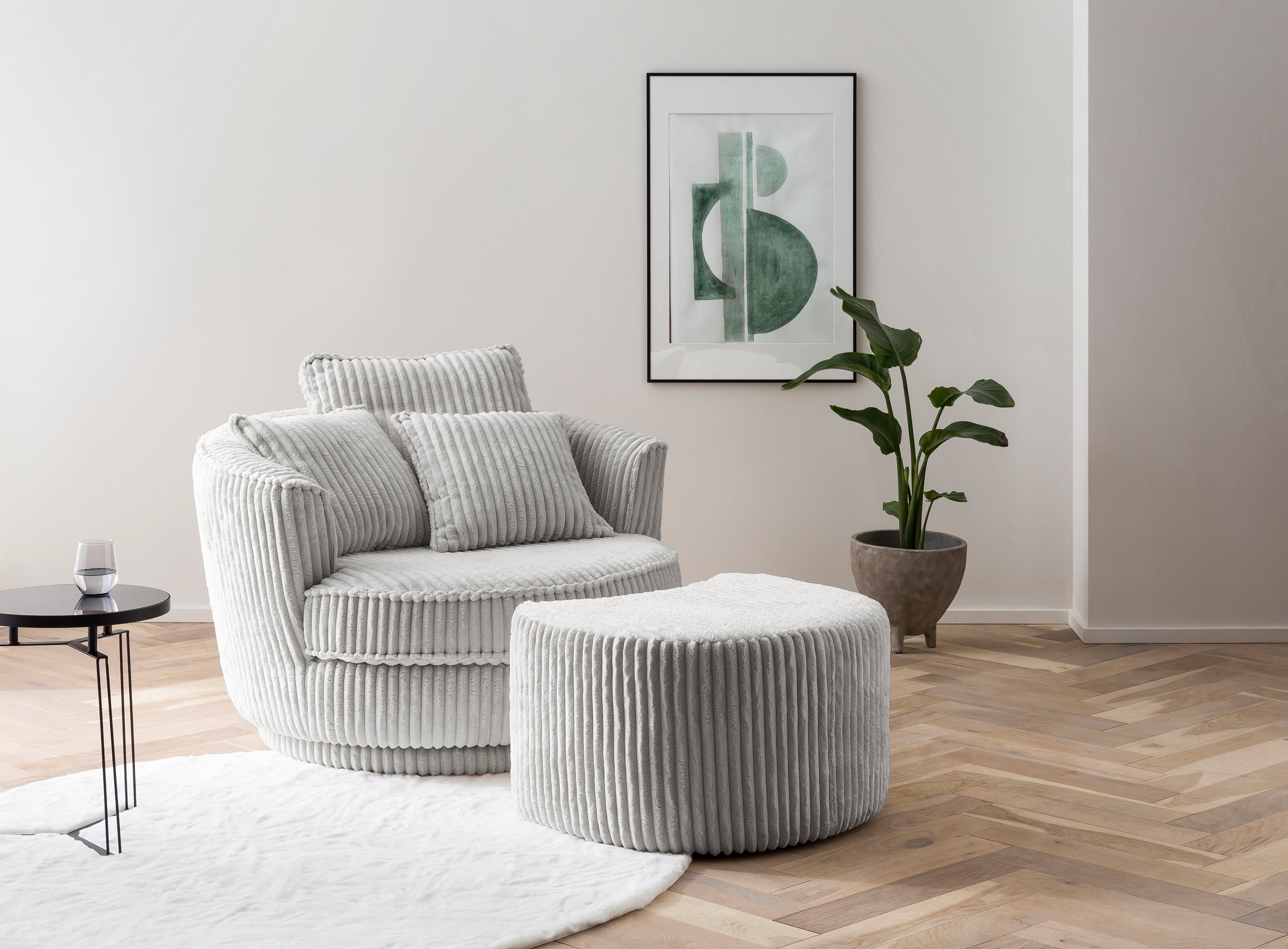 Leonique Draaibare fauteuil MAISIE, Love Seat XXL leesfauteuil, grote fauteuil met poef(2 stuks) fauteuils grijs