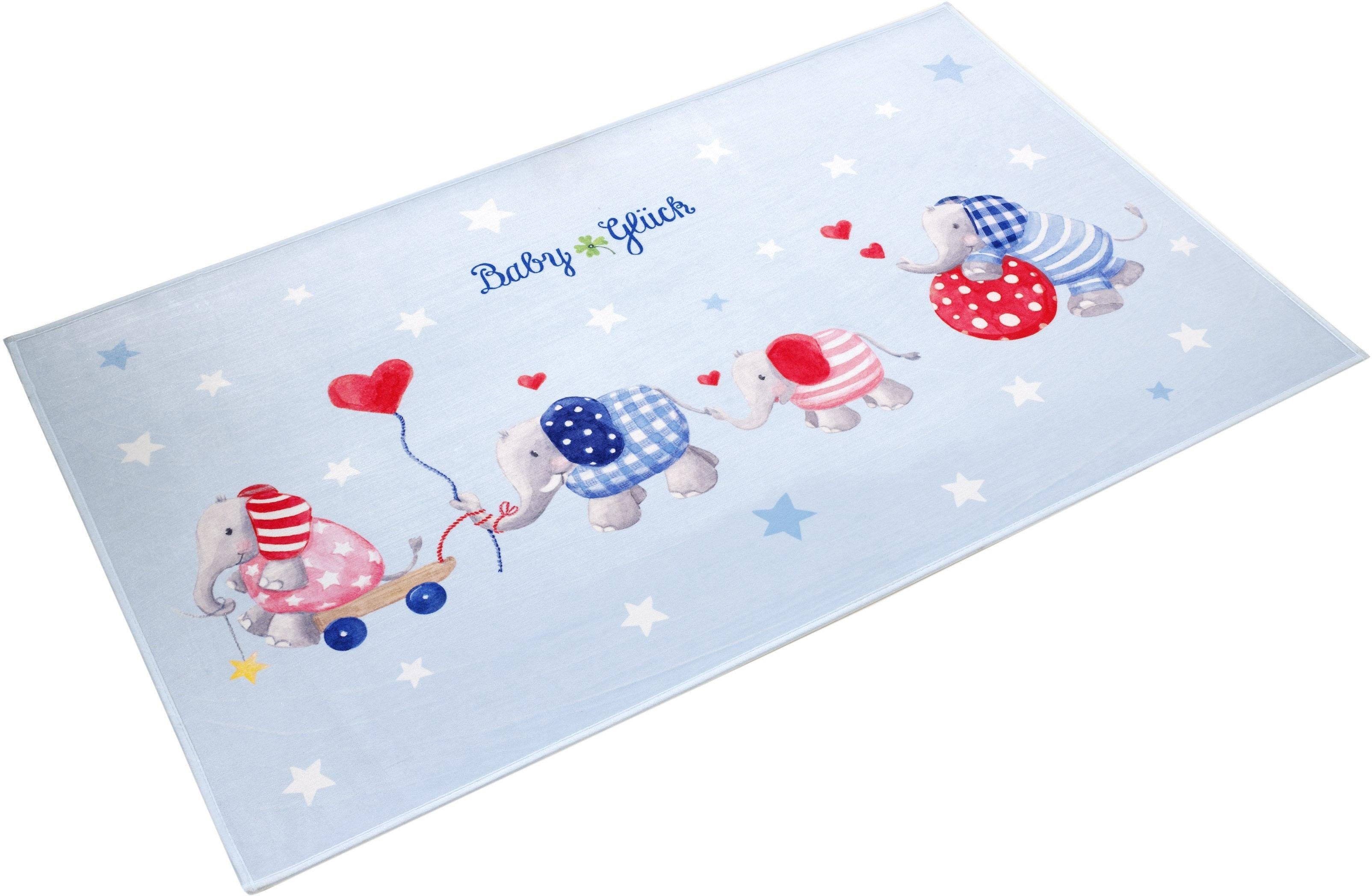 Babyglück Kindervloerkleed Babygeluk 713 Stofprint, motief olifanten, zachte microvezel,...