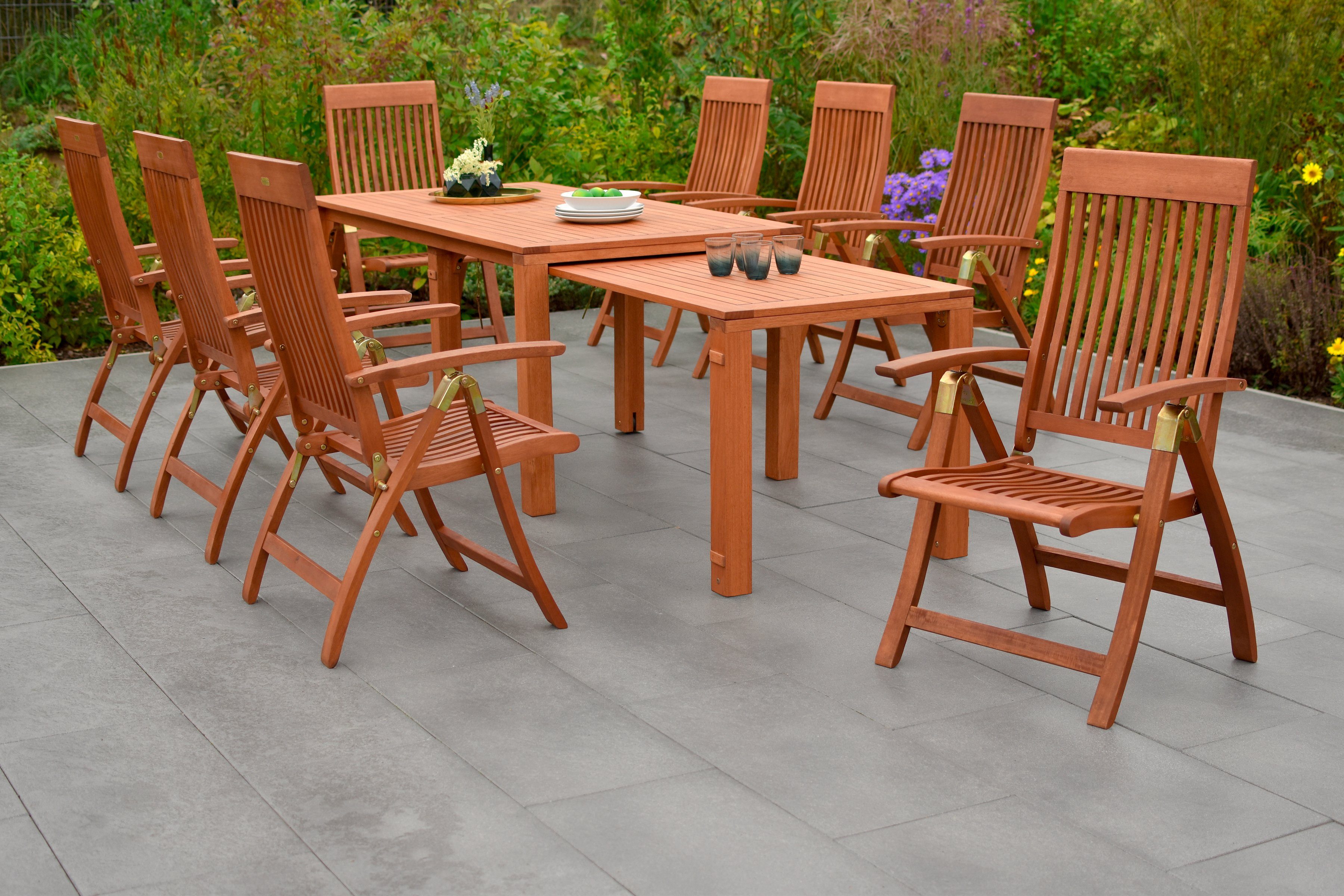 MERXX Tuin-eethoek Comodoro 8 klapstoelen, 5-voudig verstelbaar, uitschuifbare tafel (set, 9-delig) tuinsets