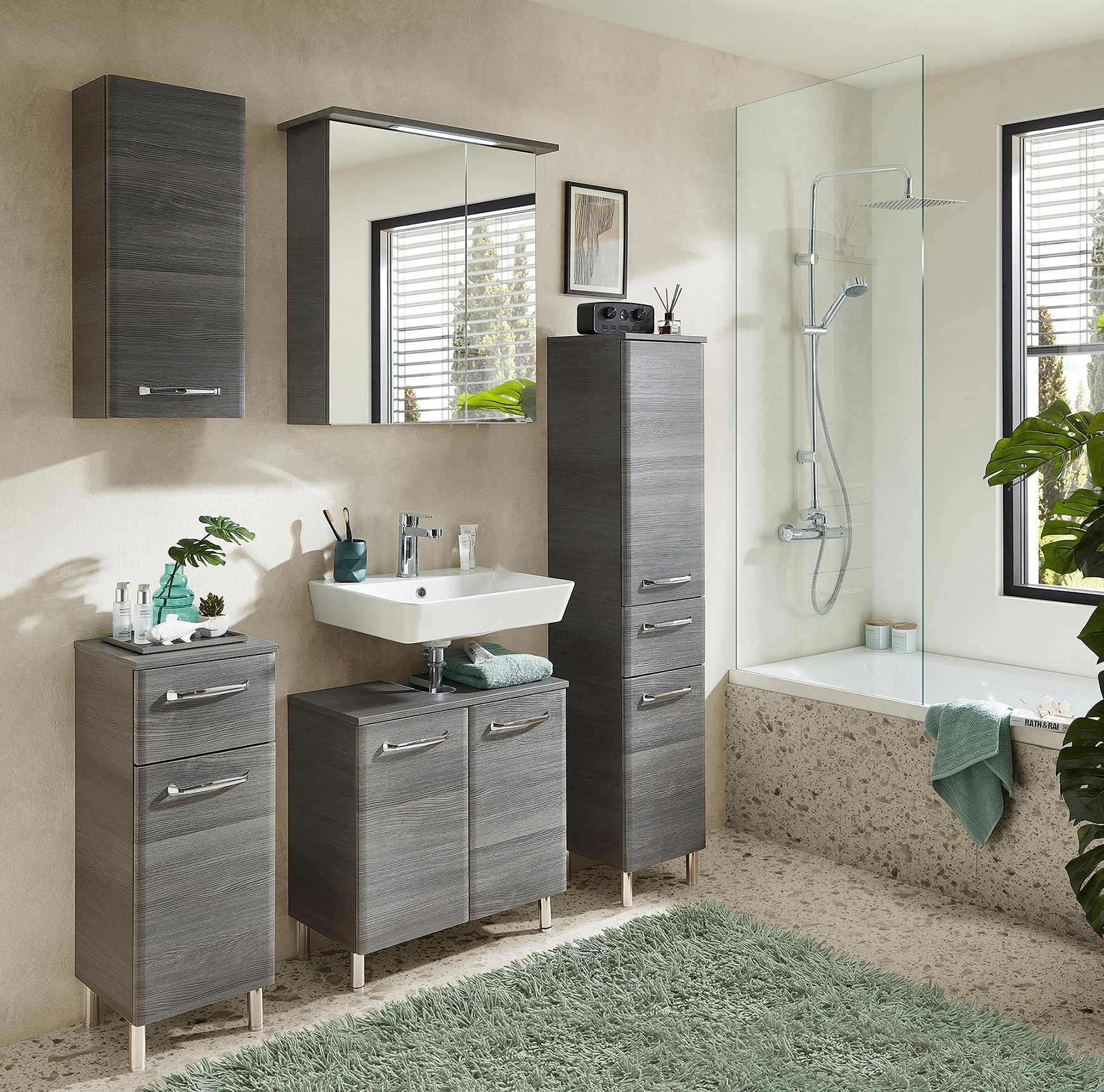 Saphir Badmeubelset Quickset 328 5-delig, met wastafelonderkast, led-spiegelkast (set, 5 stuks)