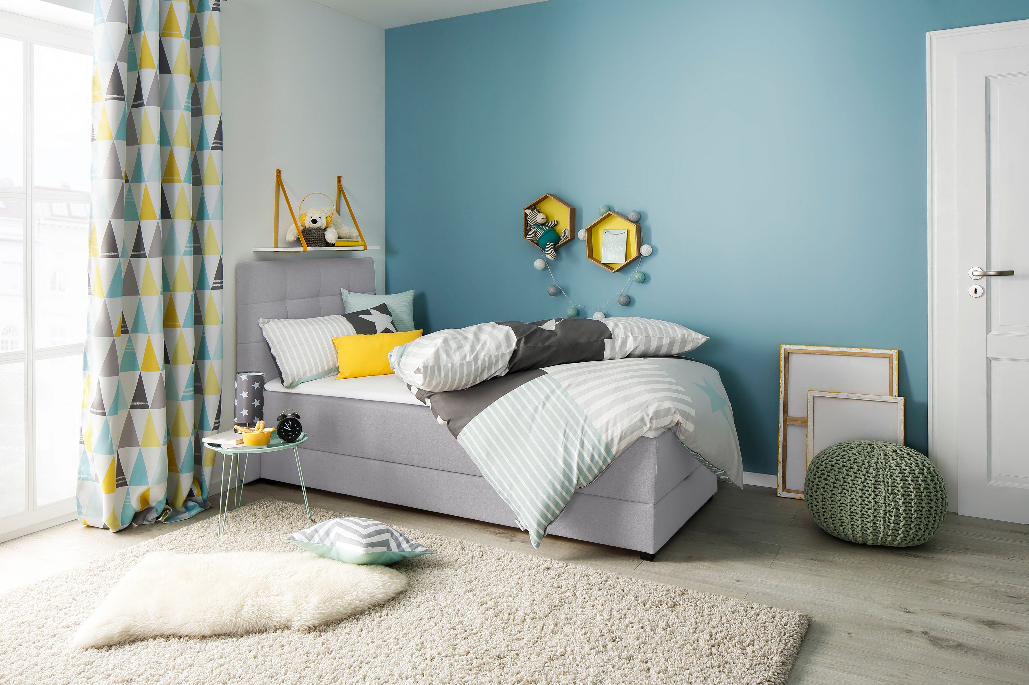 Lüttenhütt Boxspring Mieke incl. bedkist en topmatras, bekleding geïmpregneerd, 2 breedtes boxsprings grijs