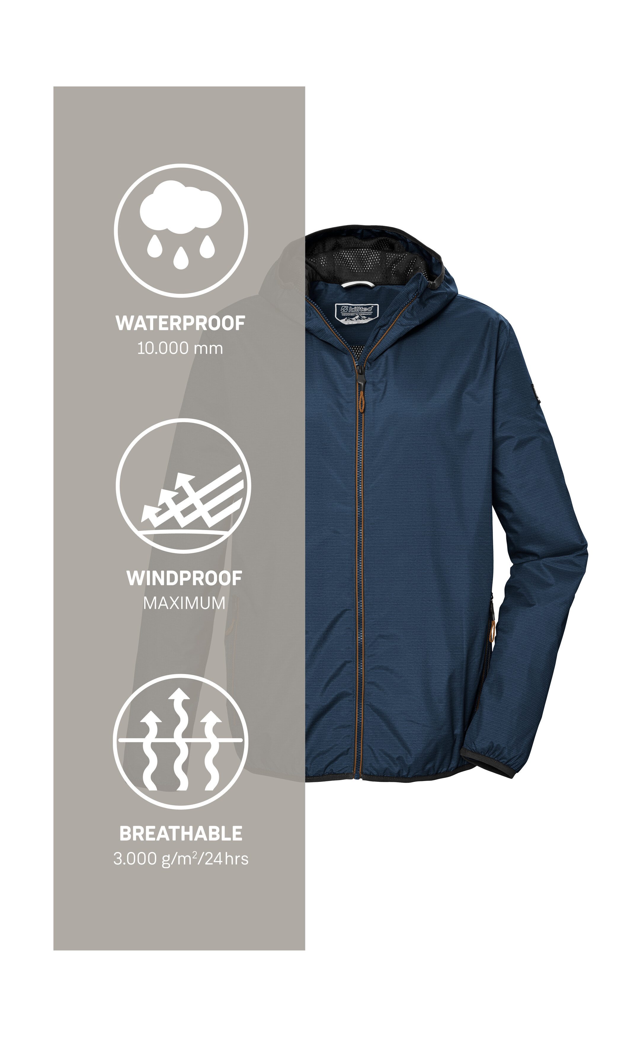 Killtec Outdoorjack KOS 112 MN JCKT Lichte, waterdichte, ademende jas, PFAS-vrij, gerecycled