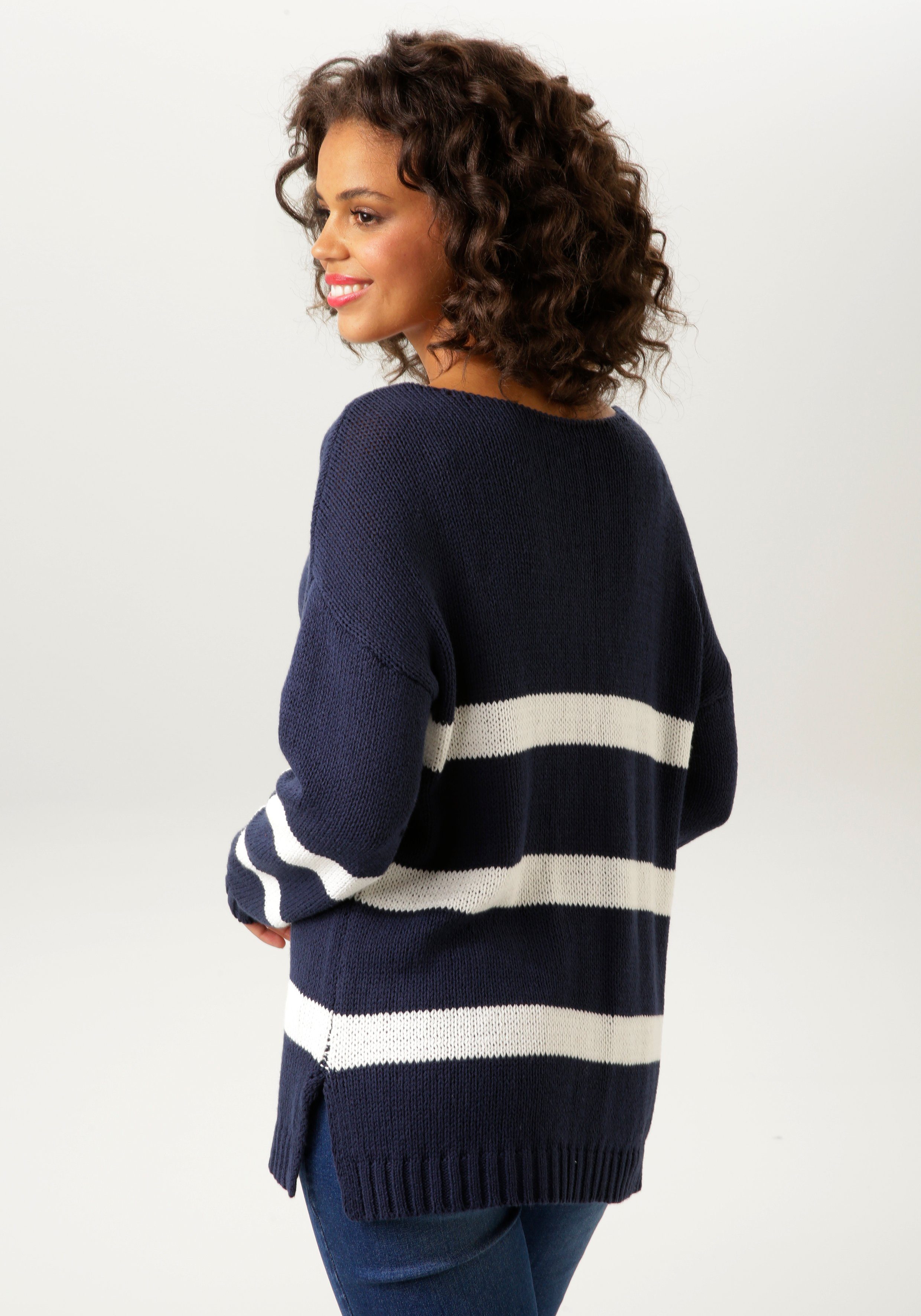 Aniston CASUAL Gebreide trui met een trendy streepdessin nieuwe collectie