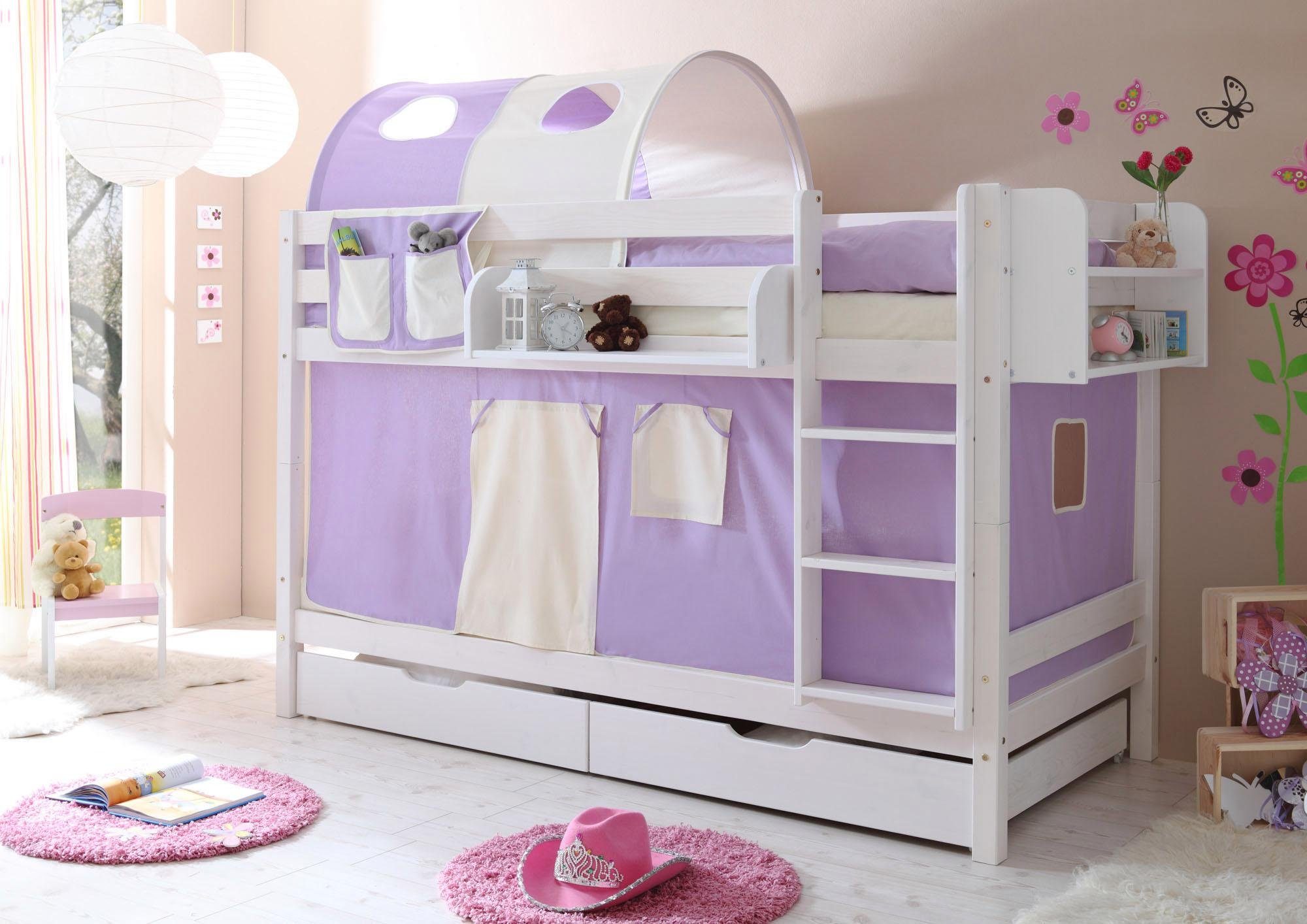 Ticaa Stapelbed Marcel met rolbodem en textielset, grenen stapelbedden beige