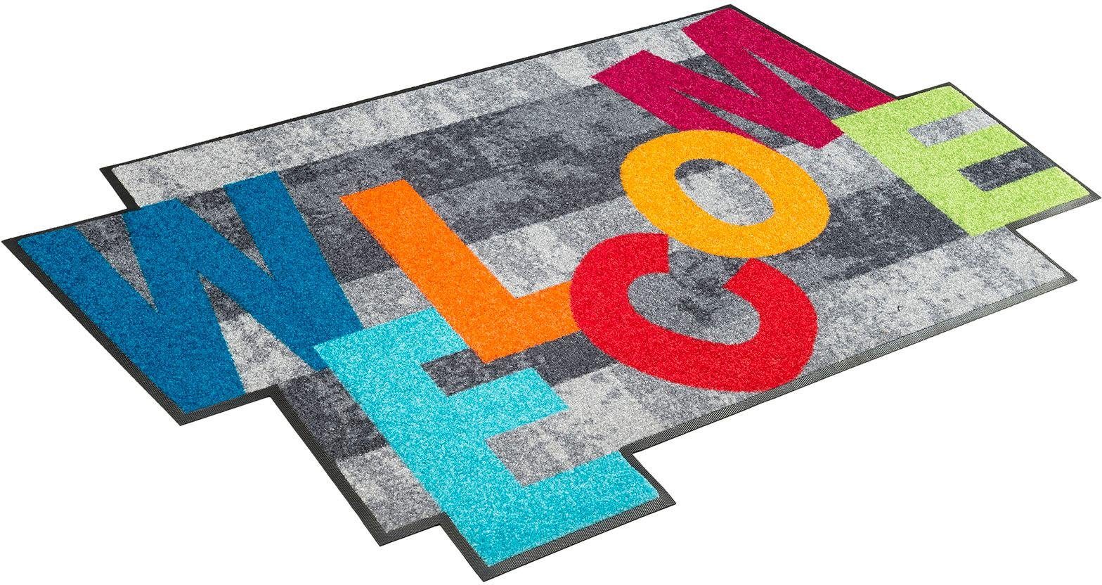 wash+dry by Kleen-Tex Vloerkleed Crazy Welcome met quote, antislip, geschikt voor binnen en buiten, wasbaar moderne vloerkleden maat (lxb: 85x60 cm)