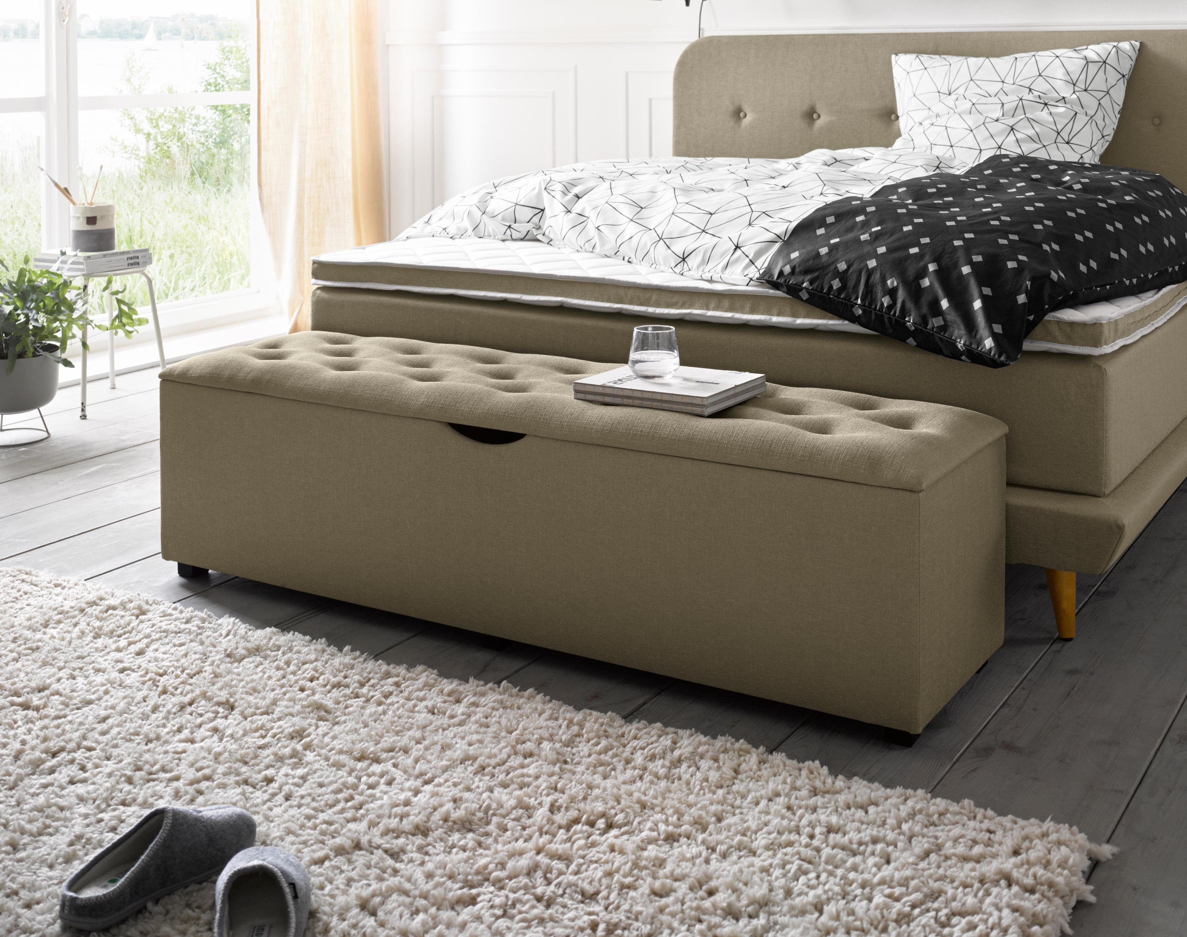 Places of Style Hockerbank Knobbed Hockerbank met bergruimte, breedte 120 cm en 160 cm hockers maat 160 cm x 42 cm x 40 cm groen
