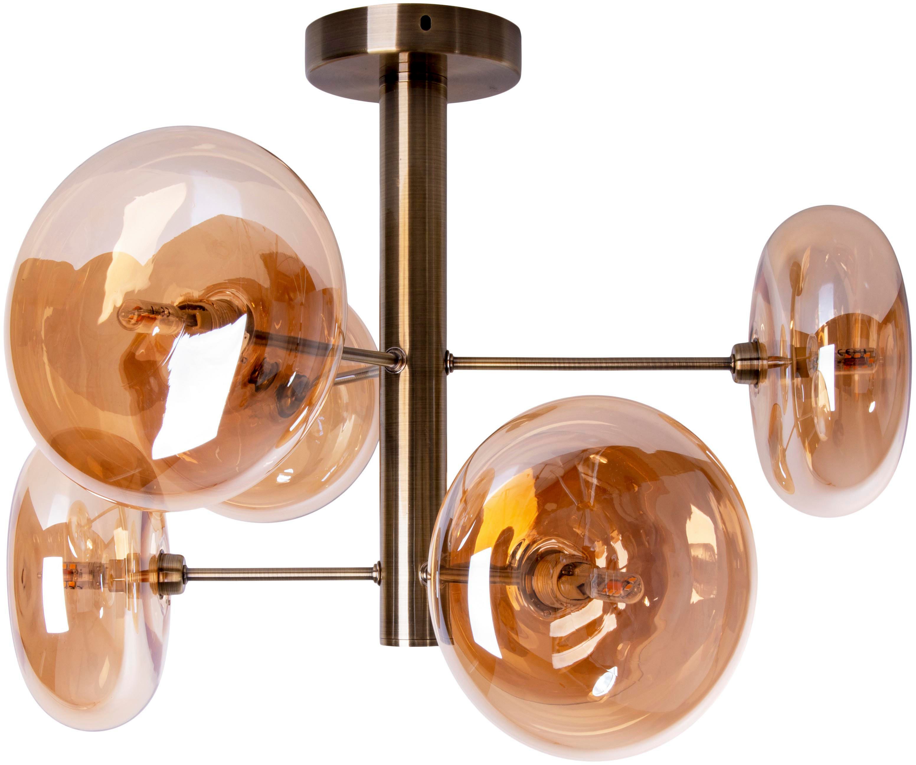 näve Plafondlampen ORION Glazen kappen, 6-armig G9, excl. lichtbronnen, messing-mat, D: 53cm (1 stuk)