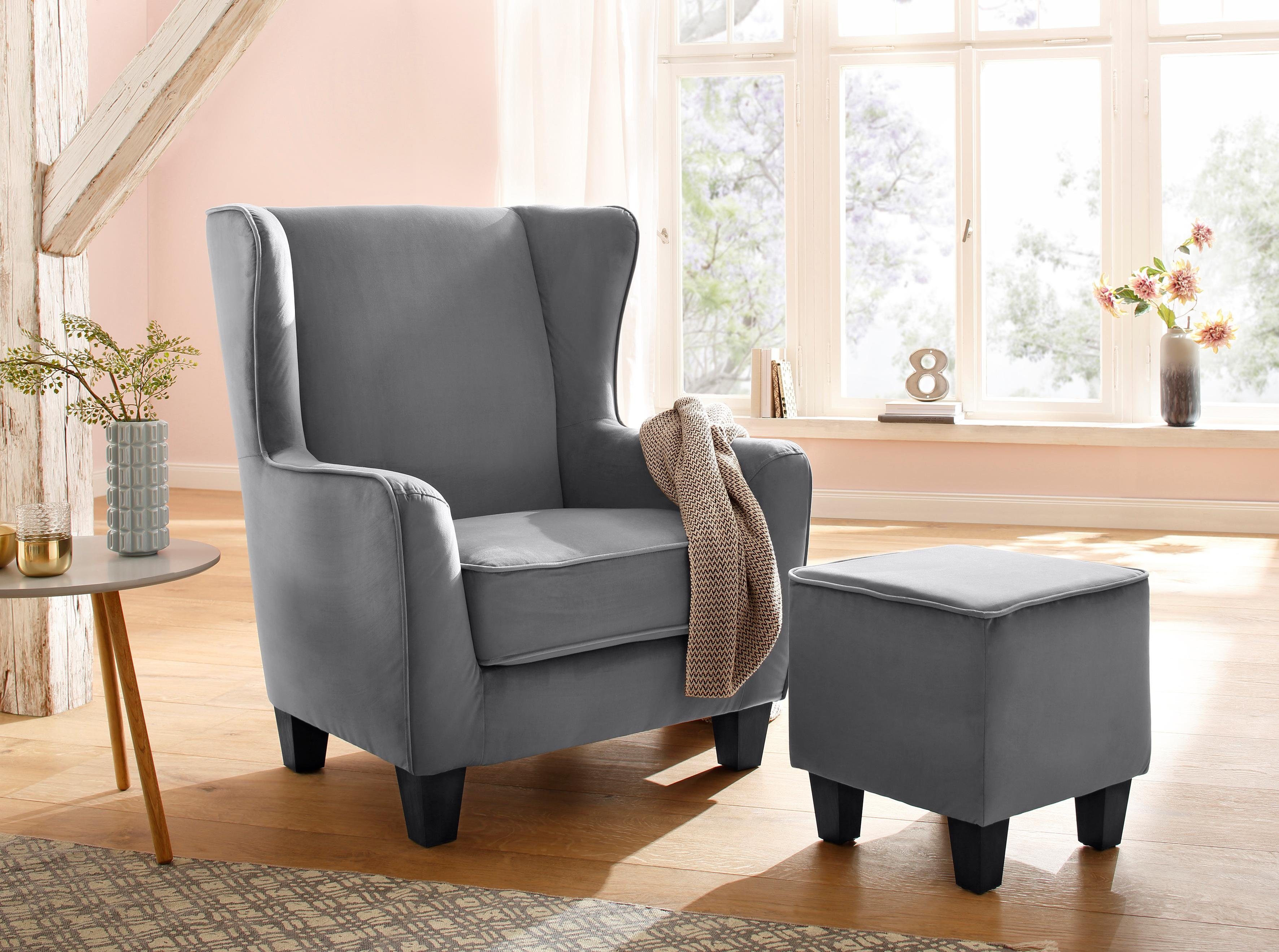 Home affaire Fauteuil Ginger met kruk in een set, bies, veerkern