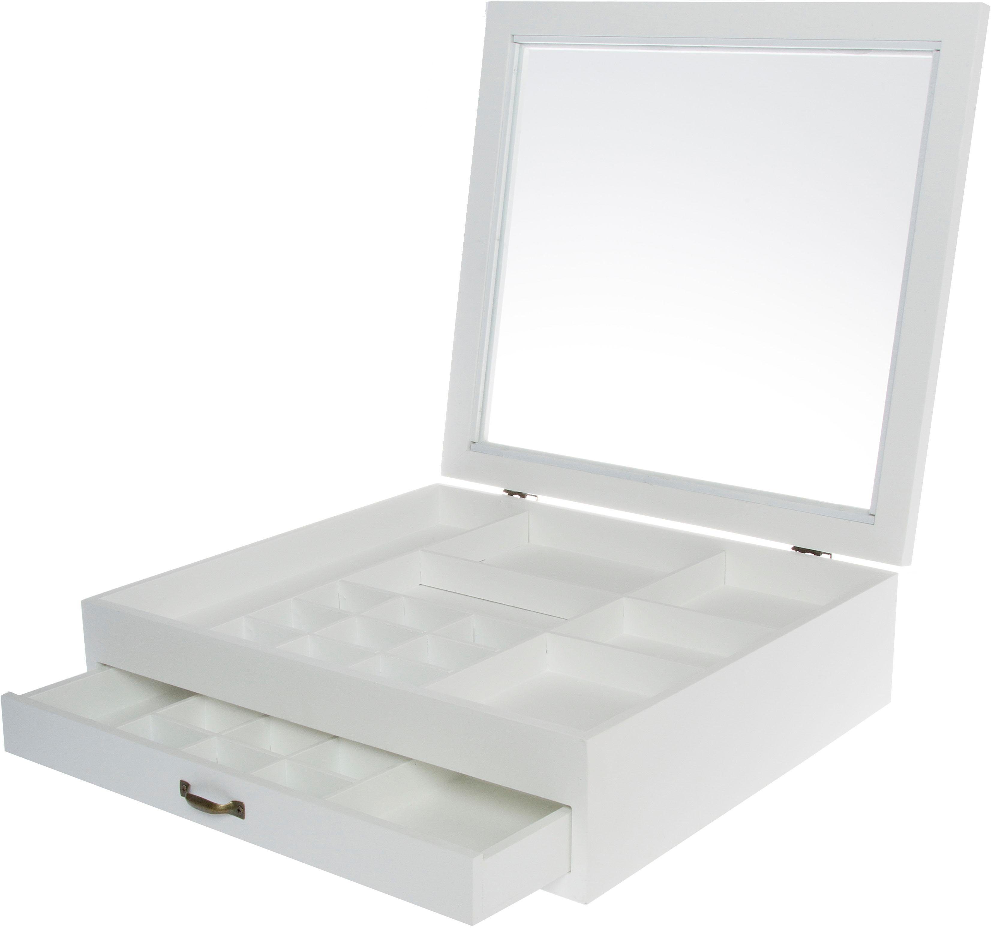 Myflair Möbel & Accessoires Opbergbox Letterkast, wit, met deksel van glas & lade