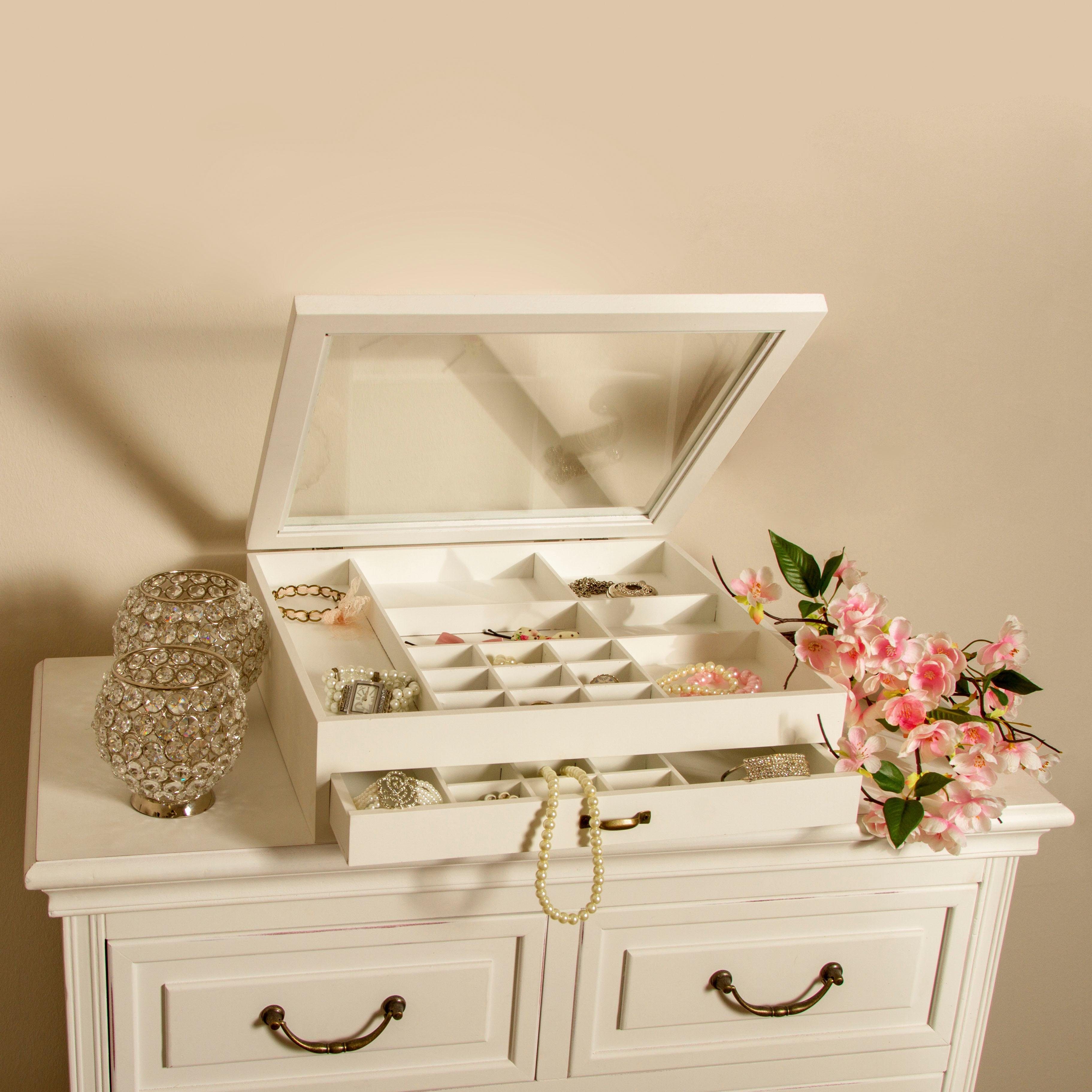 Myflair Möbel & Accessoires Opbergbox Letterkast, wit, met deksel van glas & lade