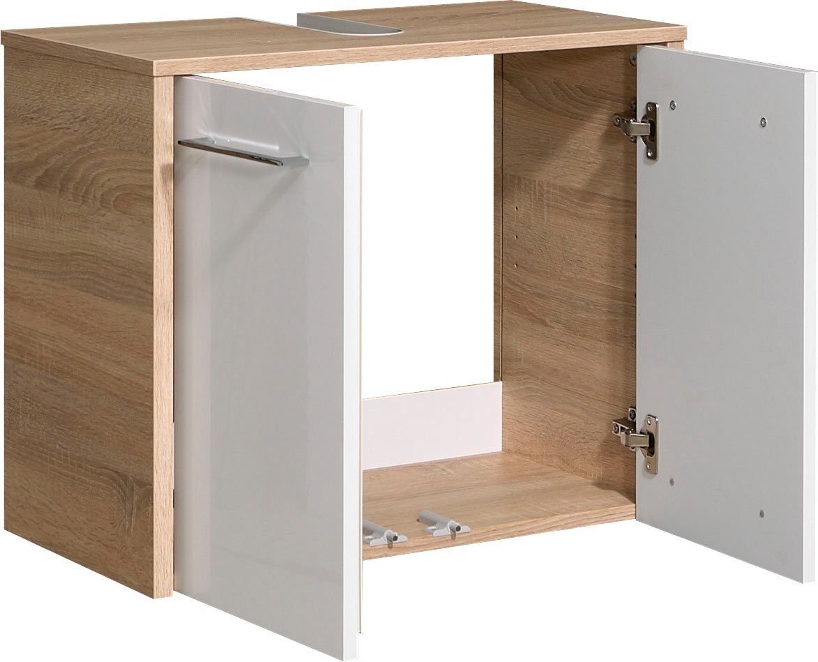 Saphir Badkamerserie Quickset 382 2-delig, wastafelonderkast met led-spiegelkast 65 cm breed, incl. deurdemper, 4 deuren, 2 legplanken, badkamer set (2-delig)