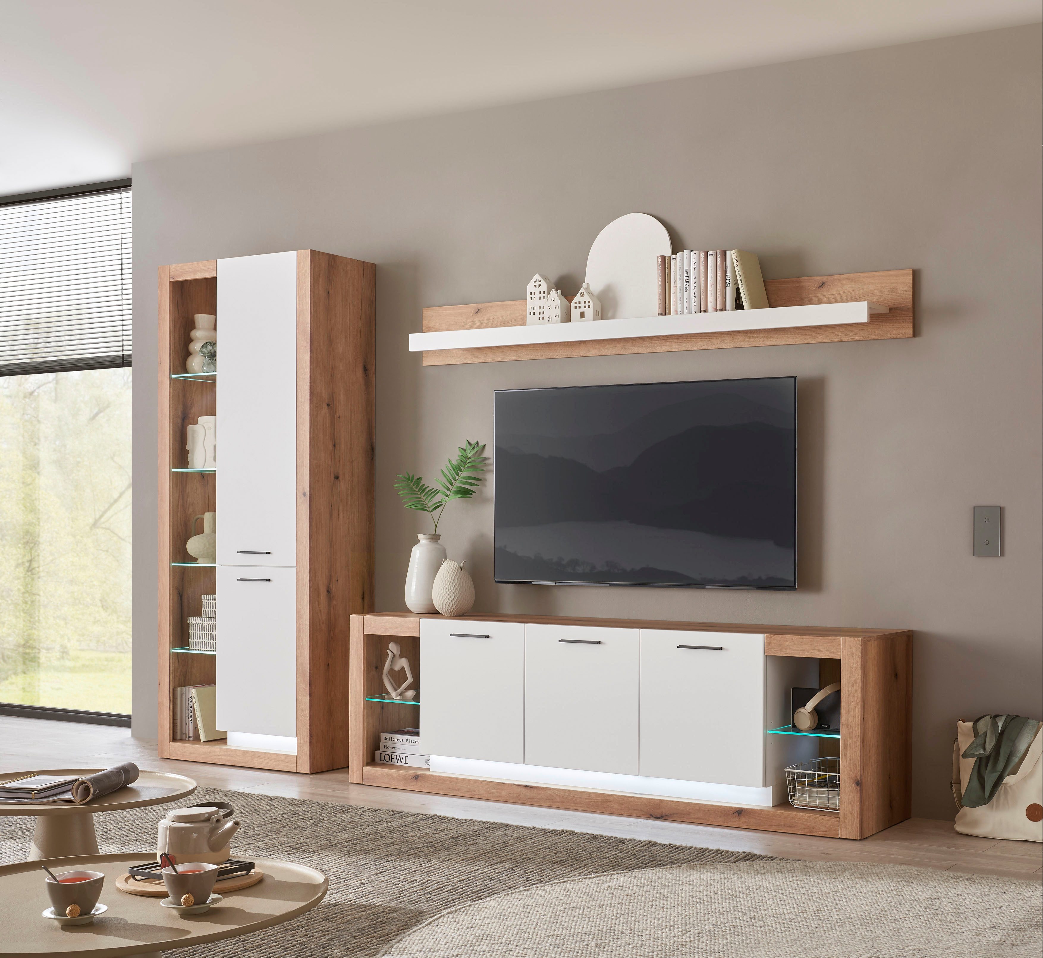 INOSIGN Wandmeubel Brixen, moderne opbouwwand, woonkamer set, eik Evoke decor met wit (set, 3-delig)