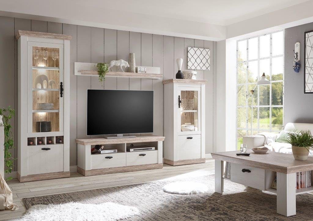 Home affaire Wandmeubel Florence in romantische rustieke look (set, 4-delig) tv-wandmeubels wit