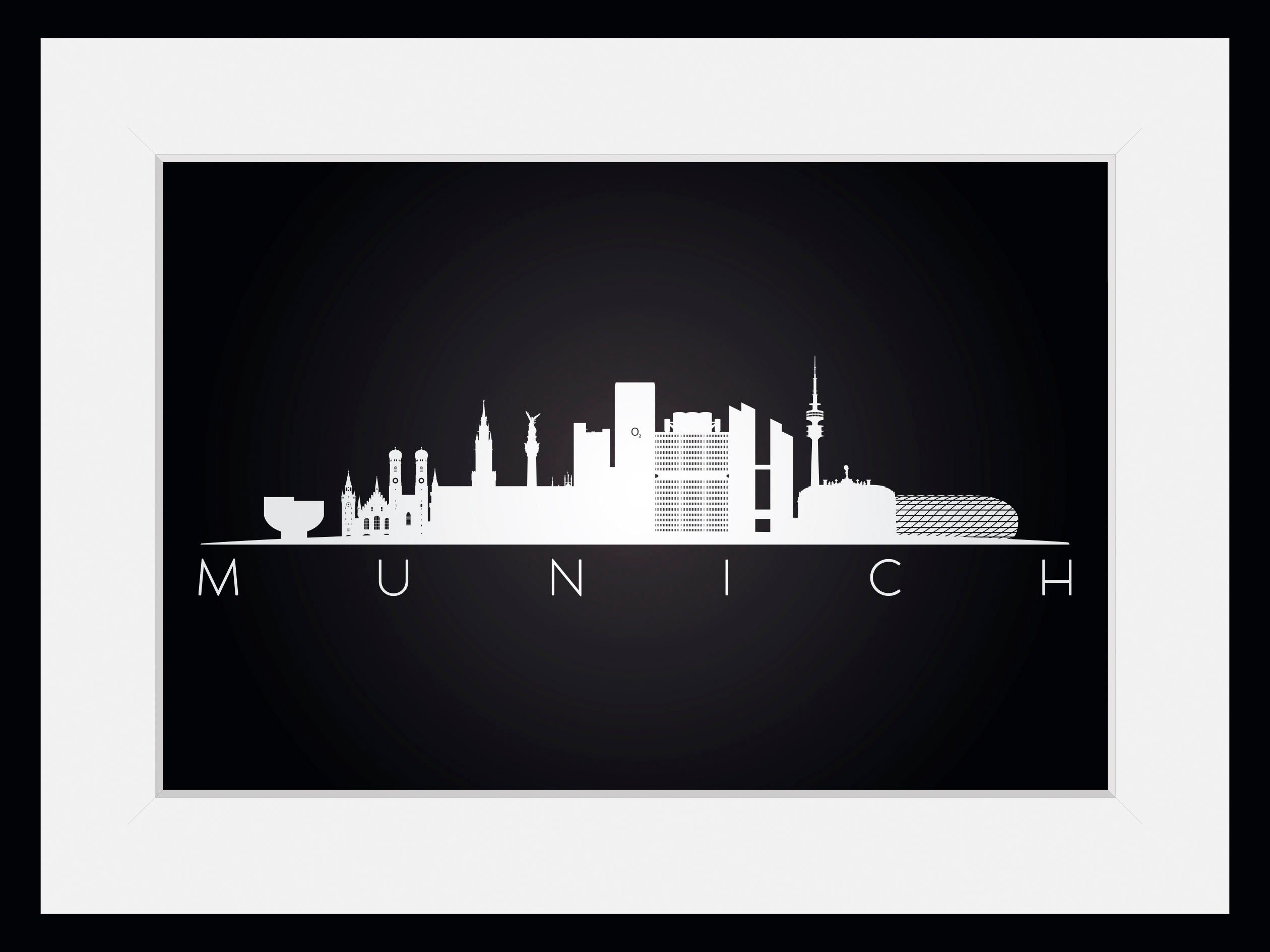 queence Wanddecoratie Munich bezienswaardigheden HD premium posterdruk incl. houten lijst (1 stuk)