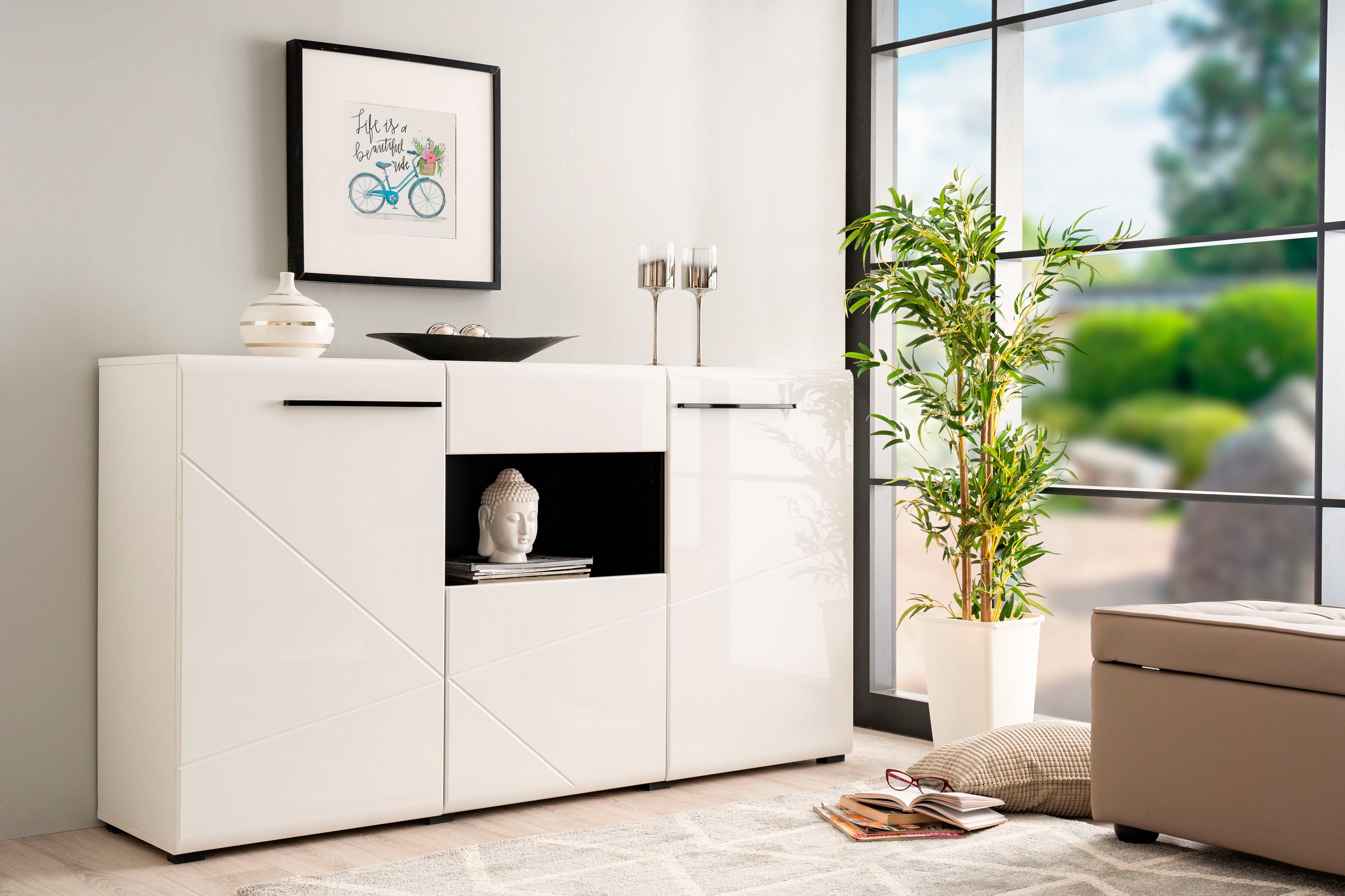 INOSIGN Dressoir Trentino Commode, Breedte ca. 173 cm, Soft-Close-functie, Hoogglans fronten dressoirs wit