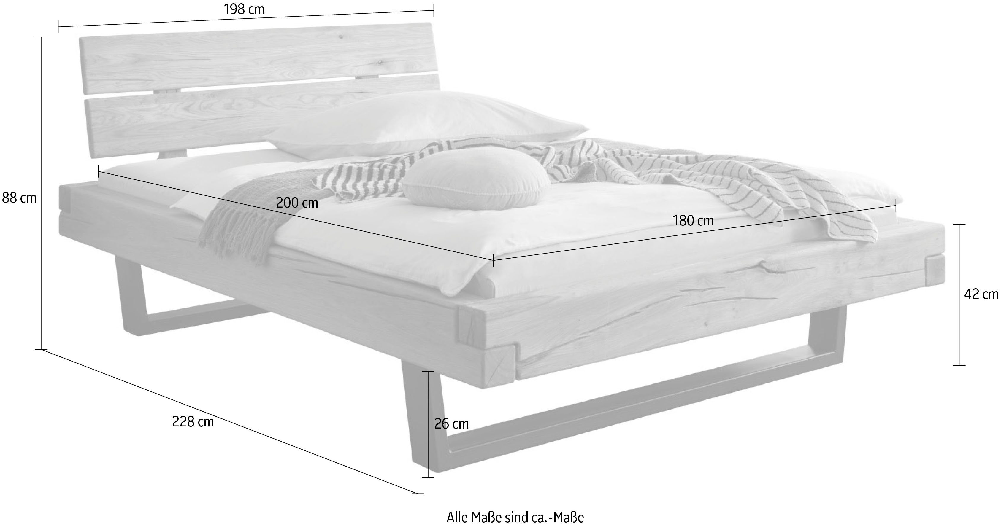 Home affaire Massief houten ledikant Ultima balkenbed tweepersoonsbed, voeten van metalen kuip