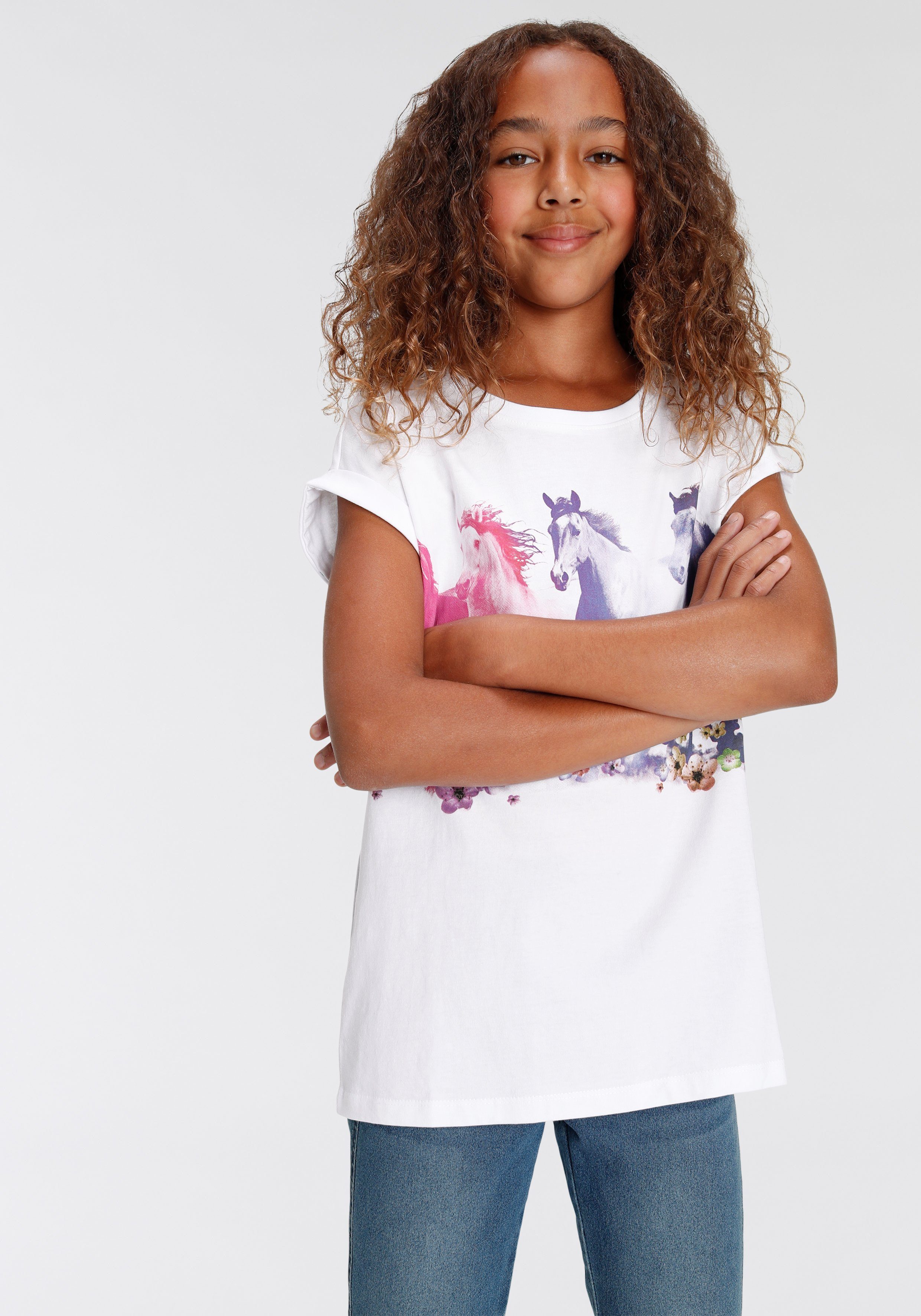 KIDSWORLD T-shirt Paarden Korte mouwen, bedrukt, ronde hals, van katoen