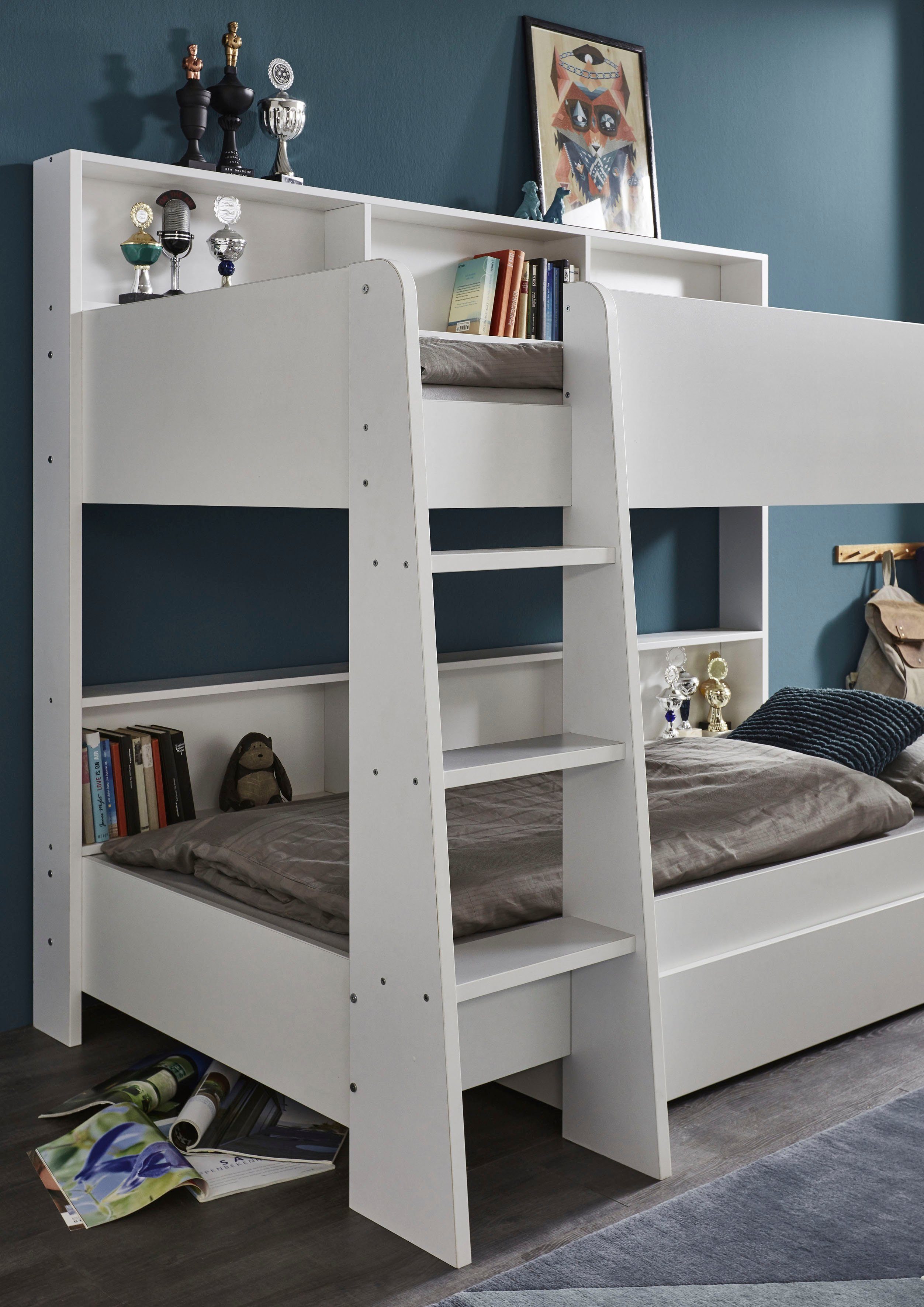 Relita Stapelbed Sway 2 ligoppervlakken, met ladder, planken aan de achterkant, optioneel met matras