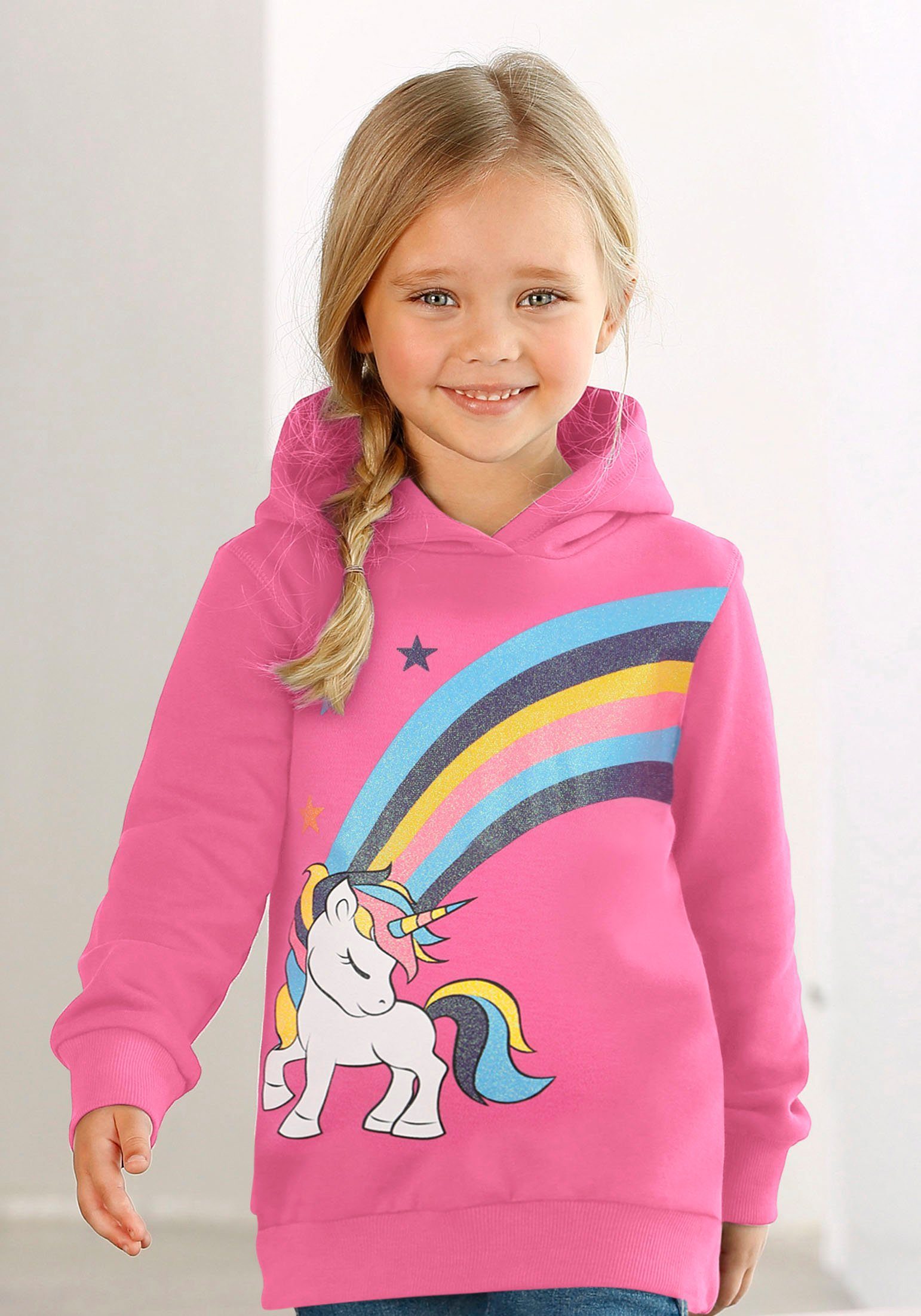 KIDSWORLD Shirt met lange mouwen Eenhoorn regenboog Lange mouwen, basic pasvorm, bedrukt, van katoen