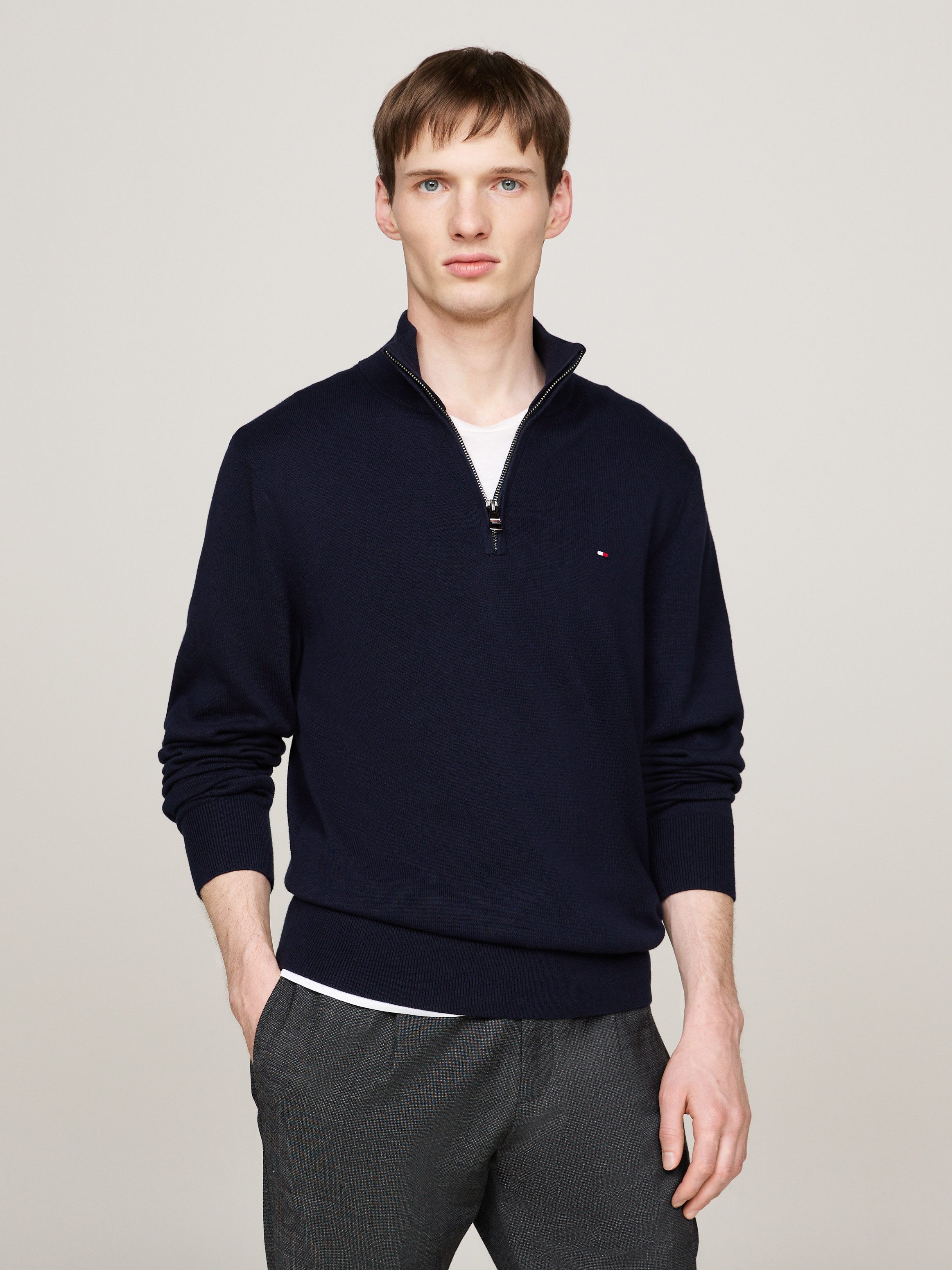 Tommy Hilfiger Schipperstrui PIMA ORG CTN CASHMERE ZIP MOCK