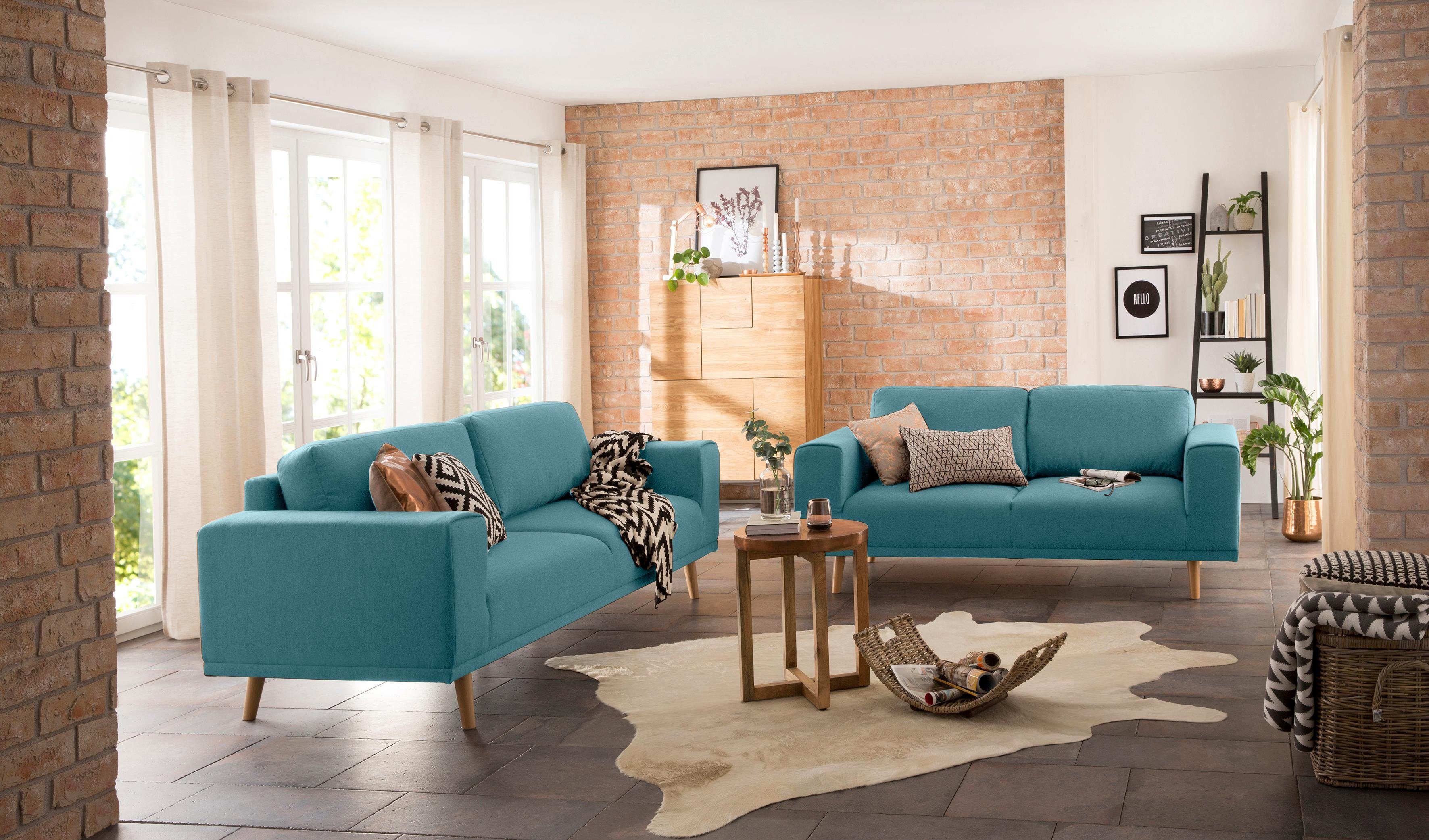 Home affaire 2-zitsbank Lasse in scandinavische stijl met houten poten
