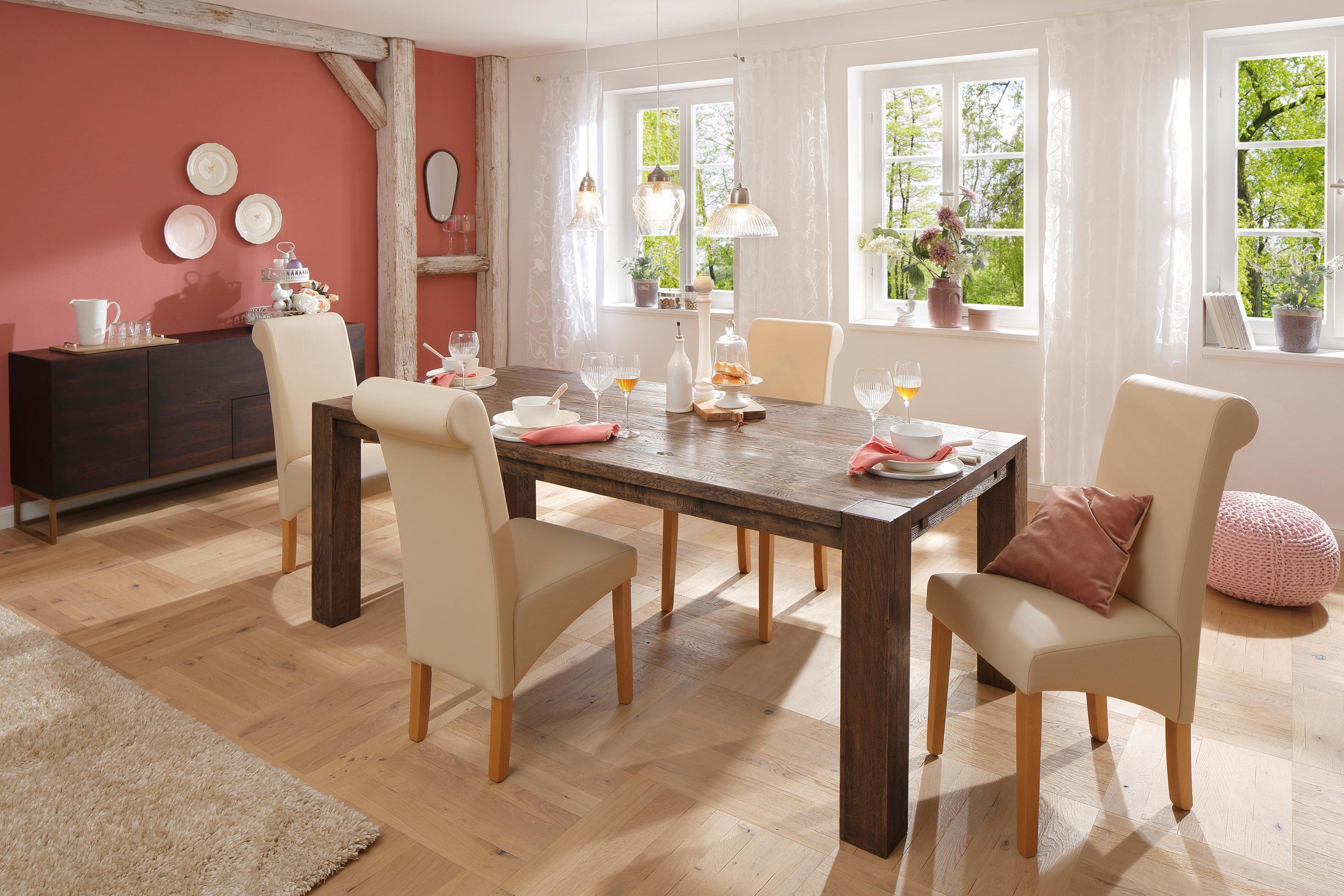 Home affaire Eettafel Marianne van massief wildeiken met extra te bestellen insteekblad