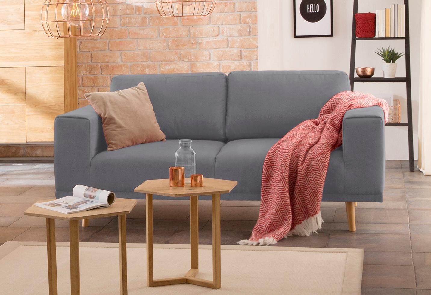 Home affaire 2-zitsbank Lasse in scandinavische stijl met houten poten grijs, 2-zitsbanken