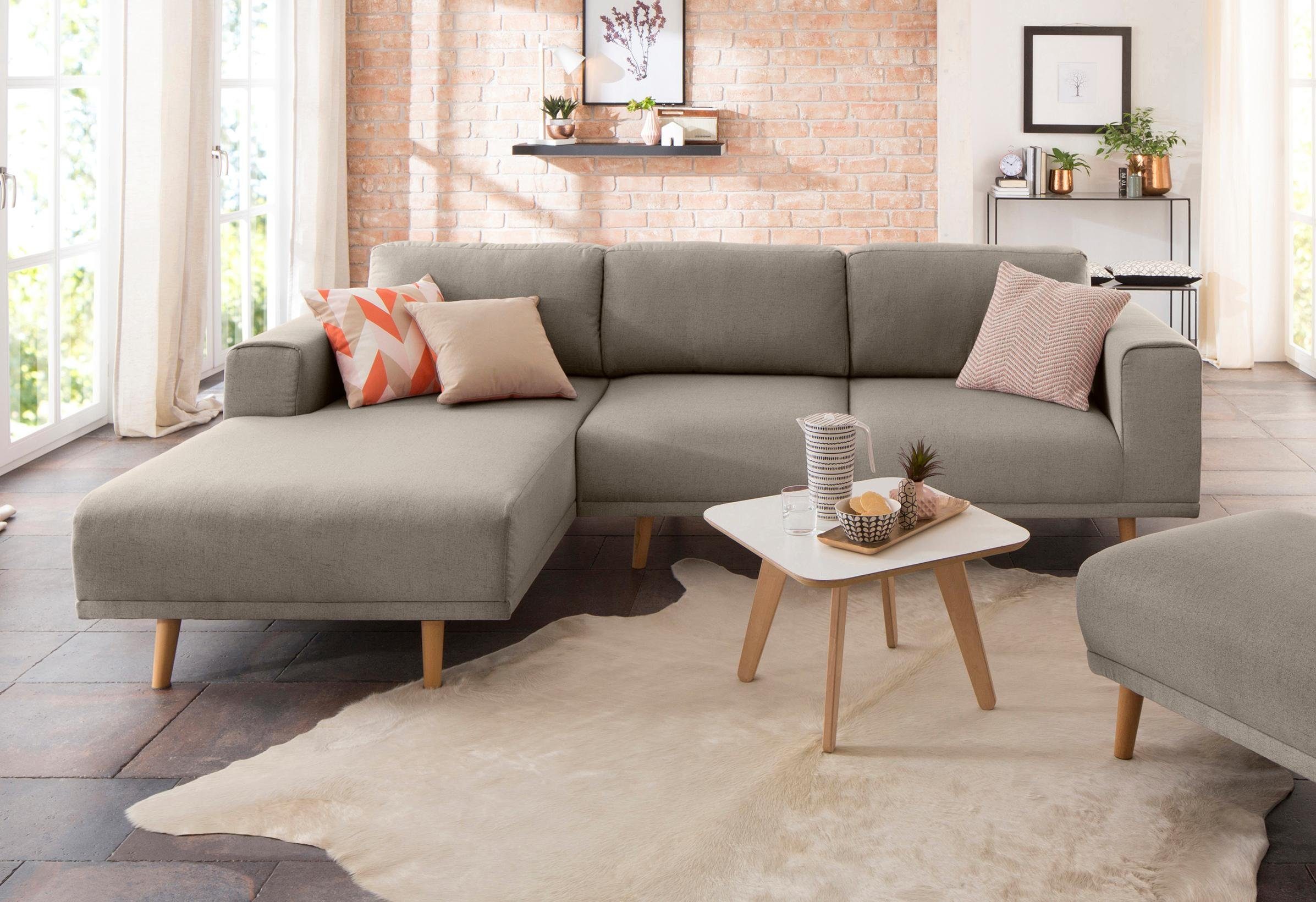 Home affaire Hoekbank Lasse L-vorm in scandinavische stijl met houten poten
