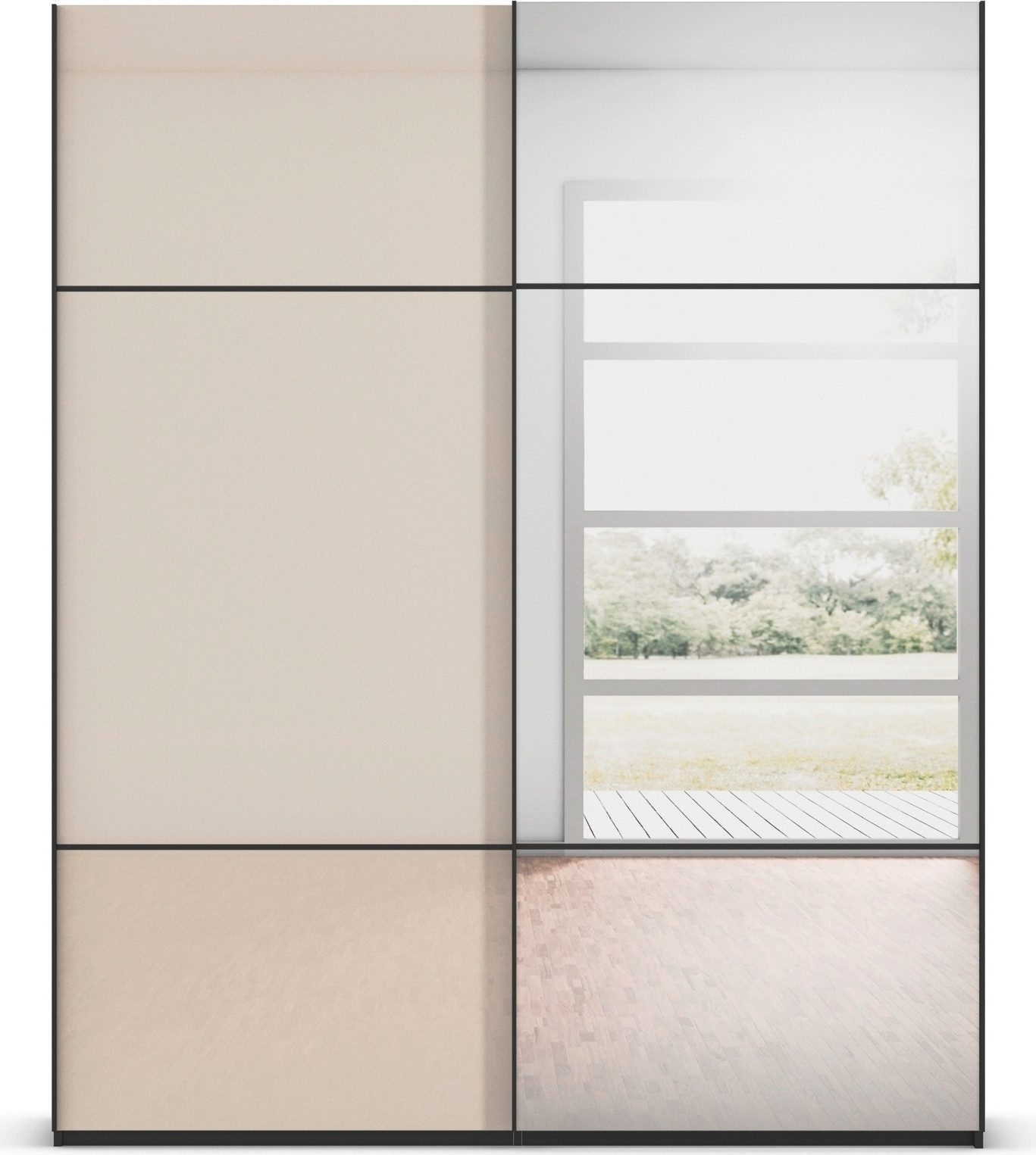 rauch Schuifdeurkast Kledingkast kast garderobe slaapkamerkast SCALE-TRIO edel drievoudig front met 2 sierlijsten spiegel/glas made in germany