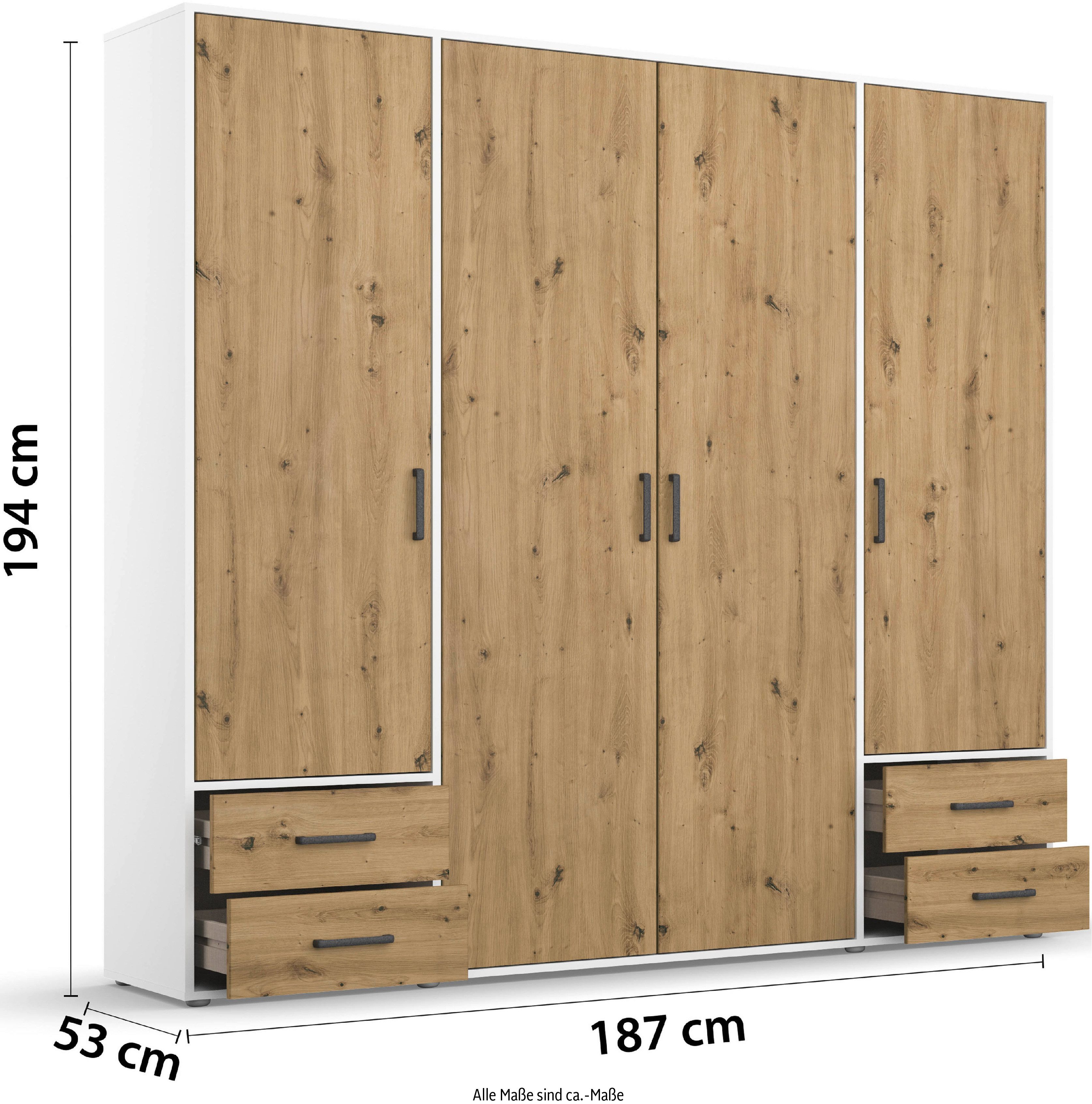 rauch Draaideurkast Kledingkast kast garderobe linnenkast VOYAGER moderne grepen in grijs metallic met buitenlades made in germany
