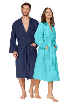 my home uniseks badjas travel voor dames  heren, met kimono-kraag, lichte kwaliteit, ideaal voor elke reis, puur katoen (1 stuk) blauw