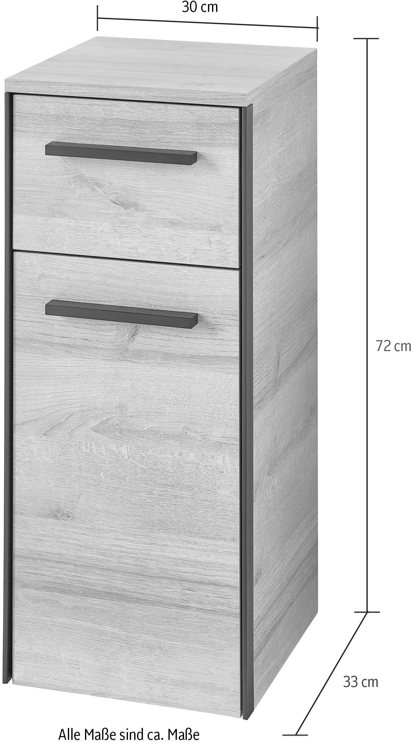 Saphir Onderkast Quickset 395 Badkamermeubel, 1 deur, 1 lade, 30 cm breed, zwarte greep
