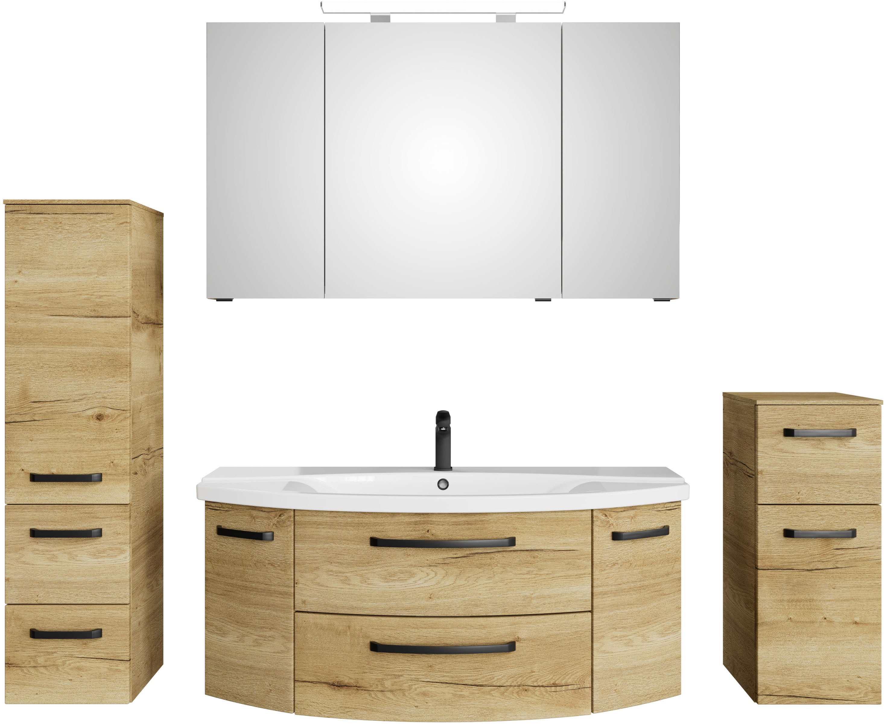 Saphir Badmeubelset Serie 4010 4-teilig Keramik-Waschtisch mit LED-Spiegelschrank (set)