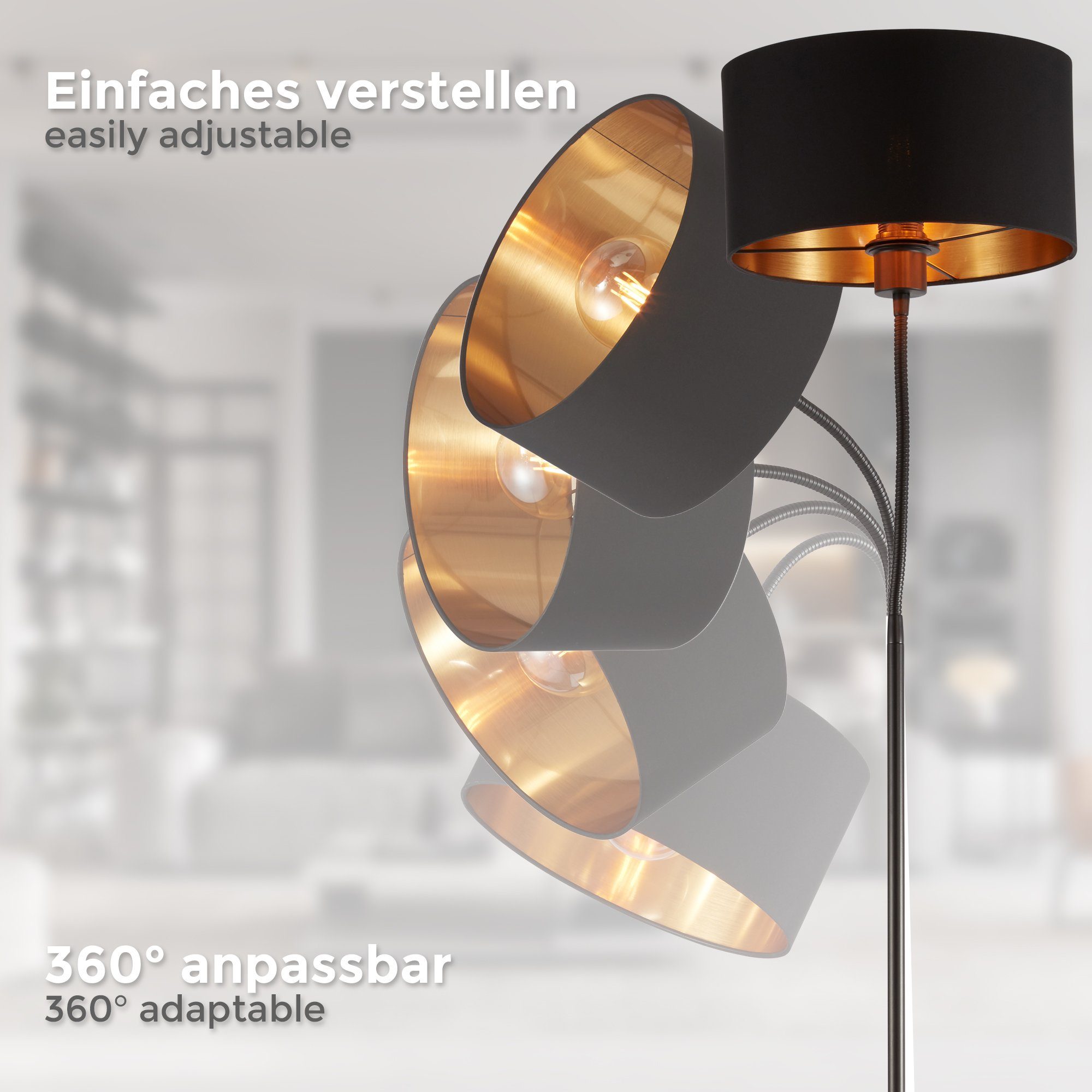 B.K.Licht Staande lamp BKL1419 Stehleuchte Vintage, mit Fußtaster, Lampenschirm aus Stoff