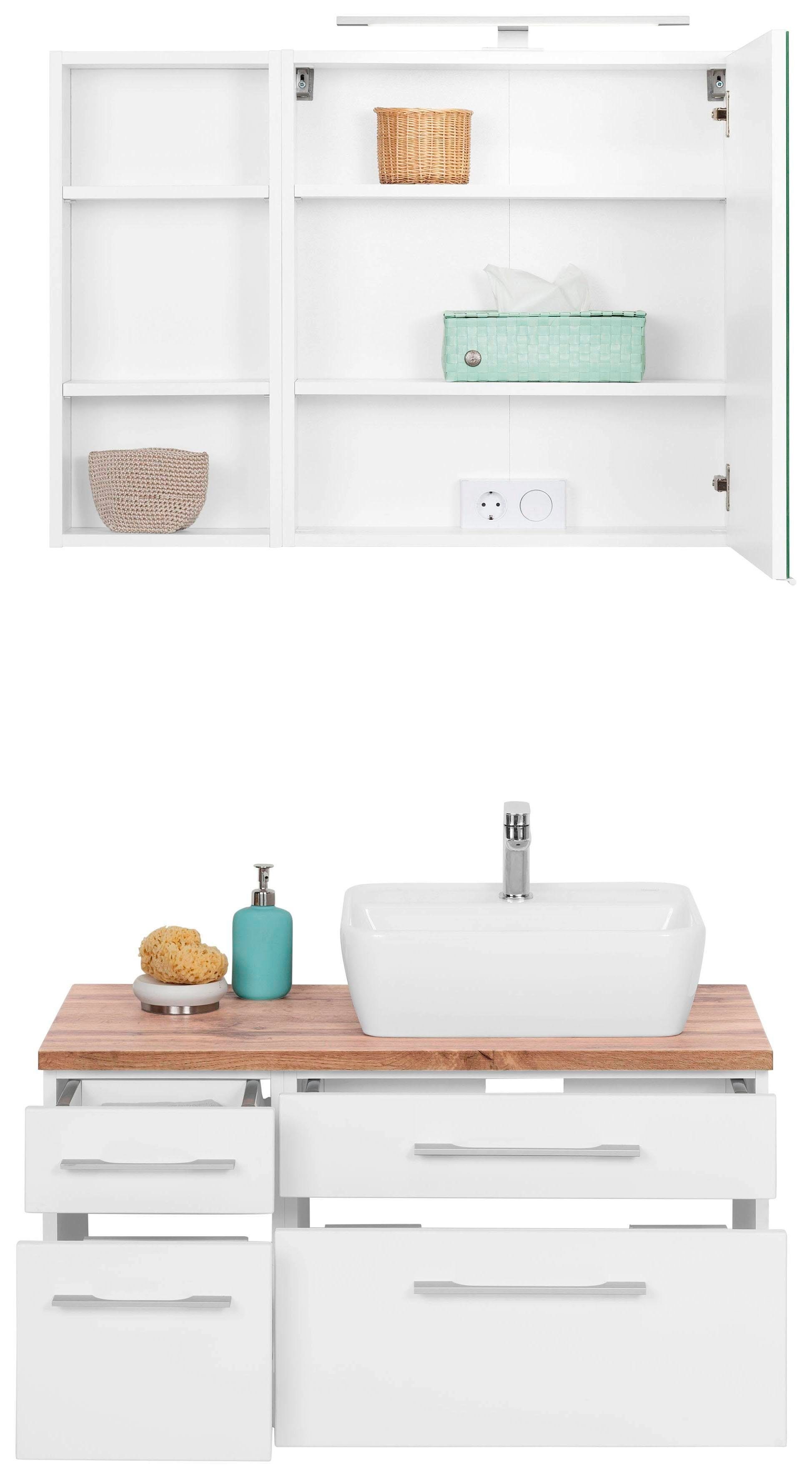 welltime Badkamerserie Davos Breedte 50 cm, met hoekige wasbak (3-delig)