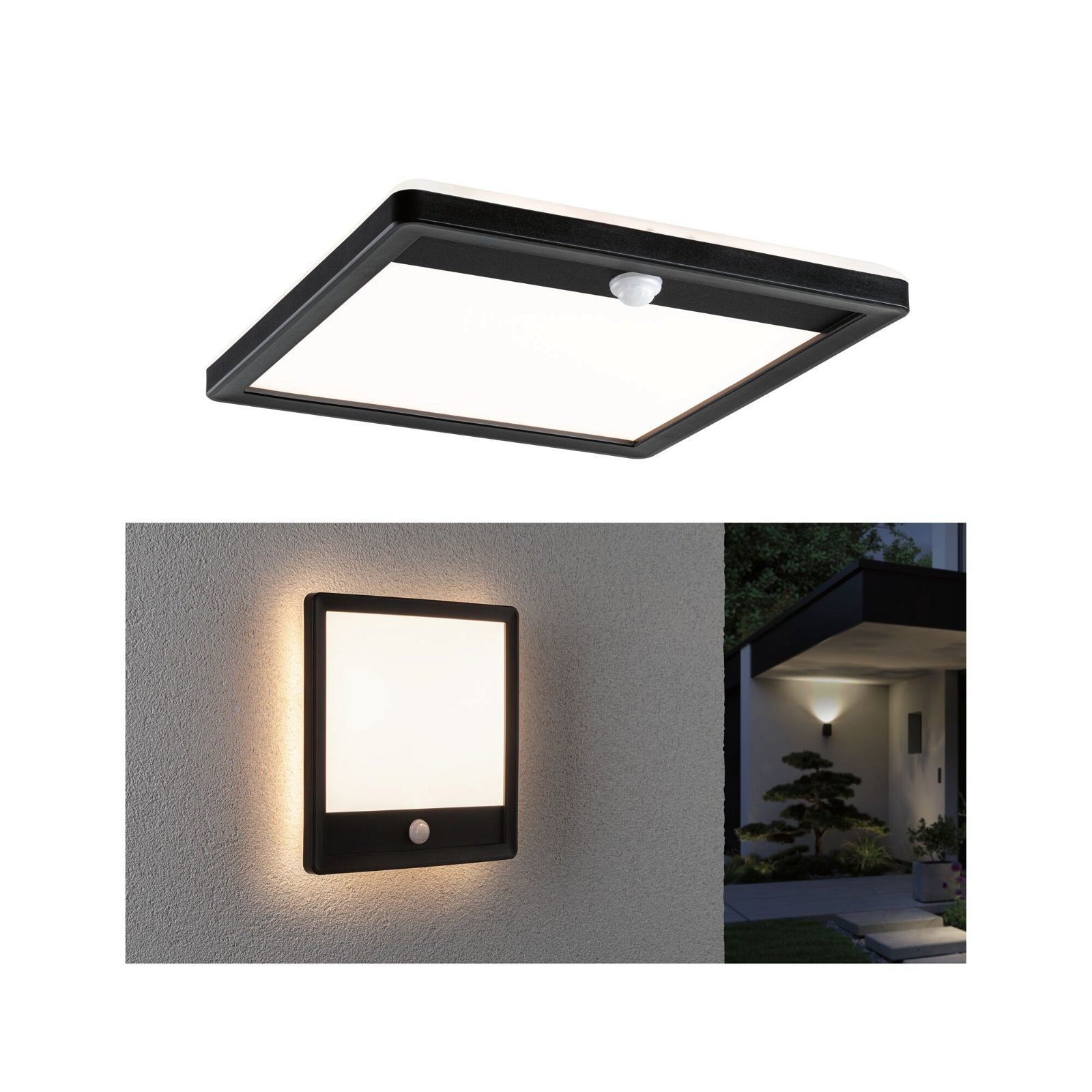Paulmann Led-wandlamp voor buiten Buitenpaneel Lamina 250x47mm 3000K 14,5W 950lm 230V kunststof Backlight bewegingssensor zeewaterbestendig IP44 3000 K, vierkant (1 stuk)