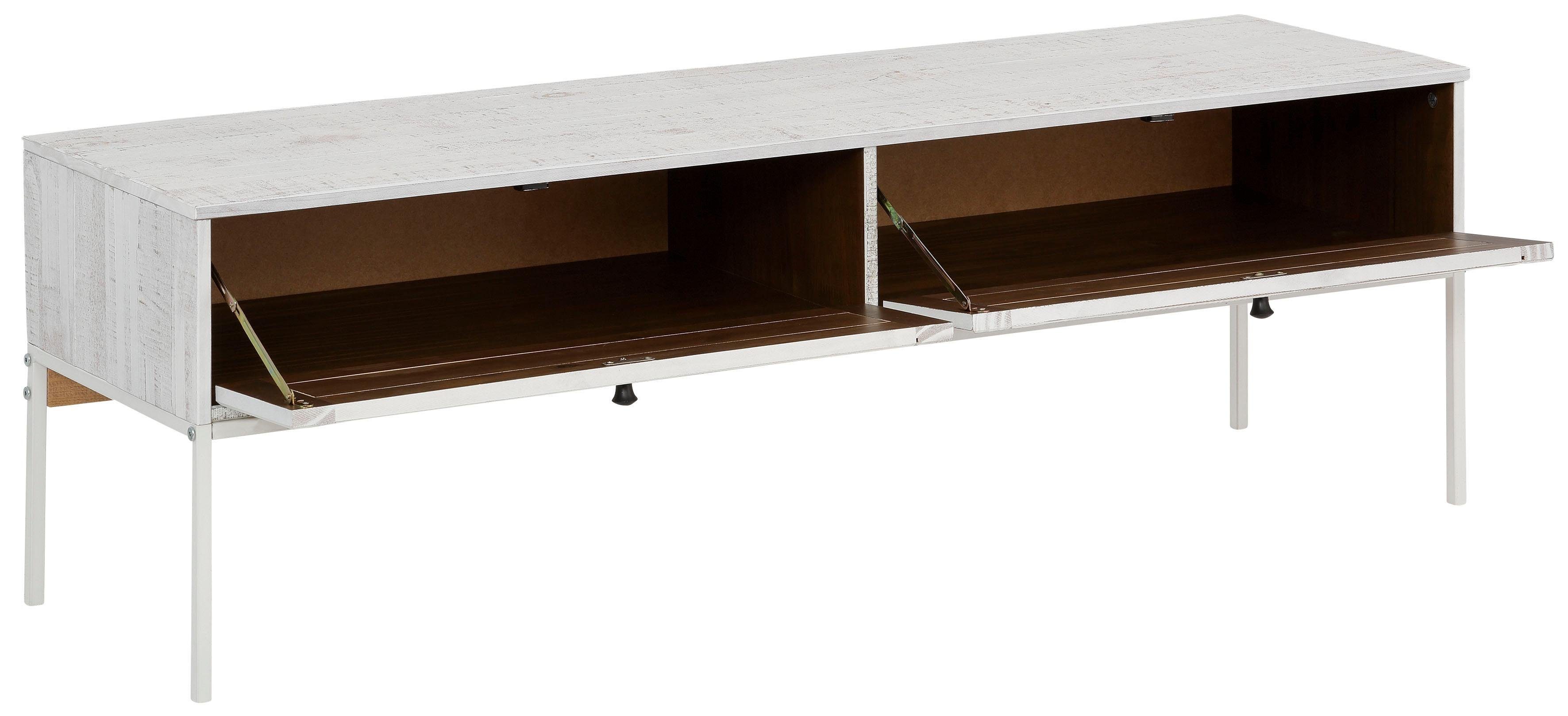 Home affaire Tv-meubel Freya Commode met 2 kleppen, metalen handgrepen, van massief hout, breedte 140 cm